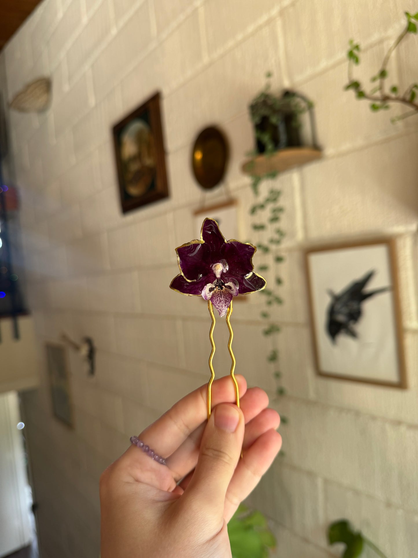 Purple orchid hairpin