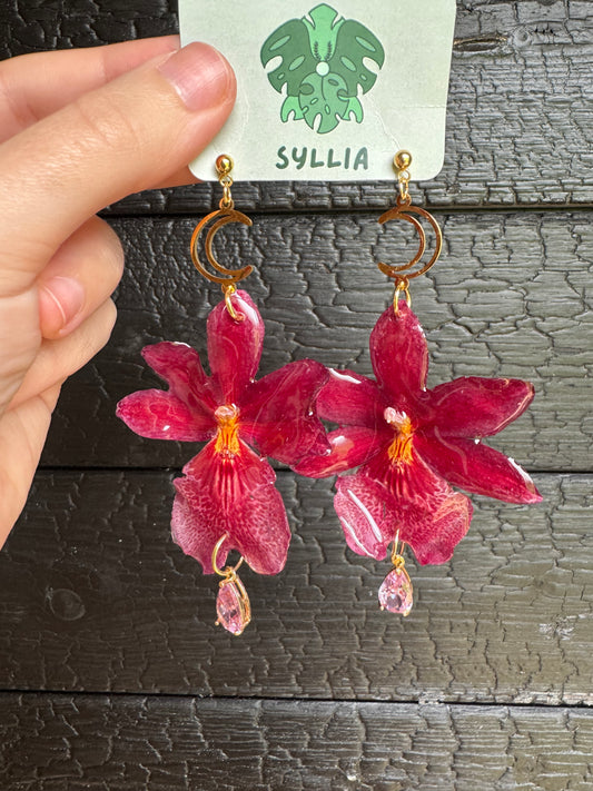 Pink orchid earrings