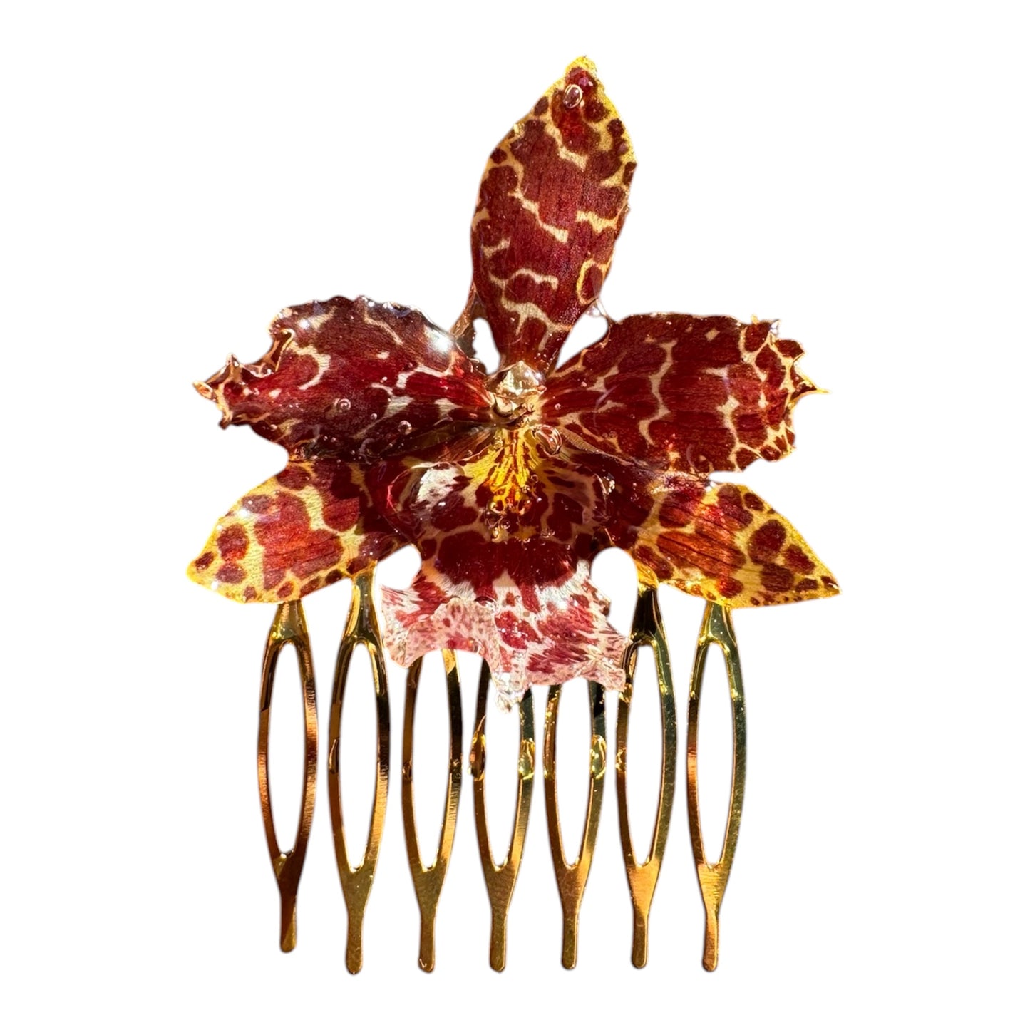 Red orchid hairpin SYLLIA