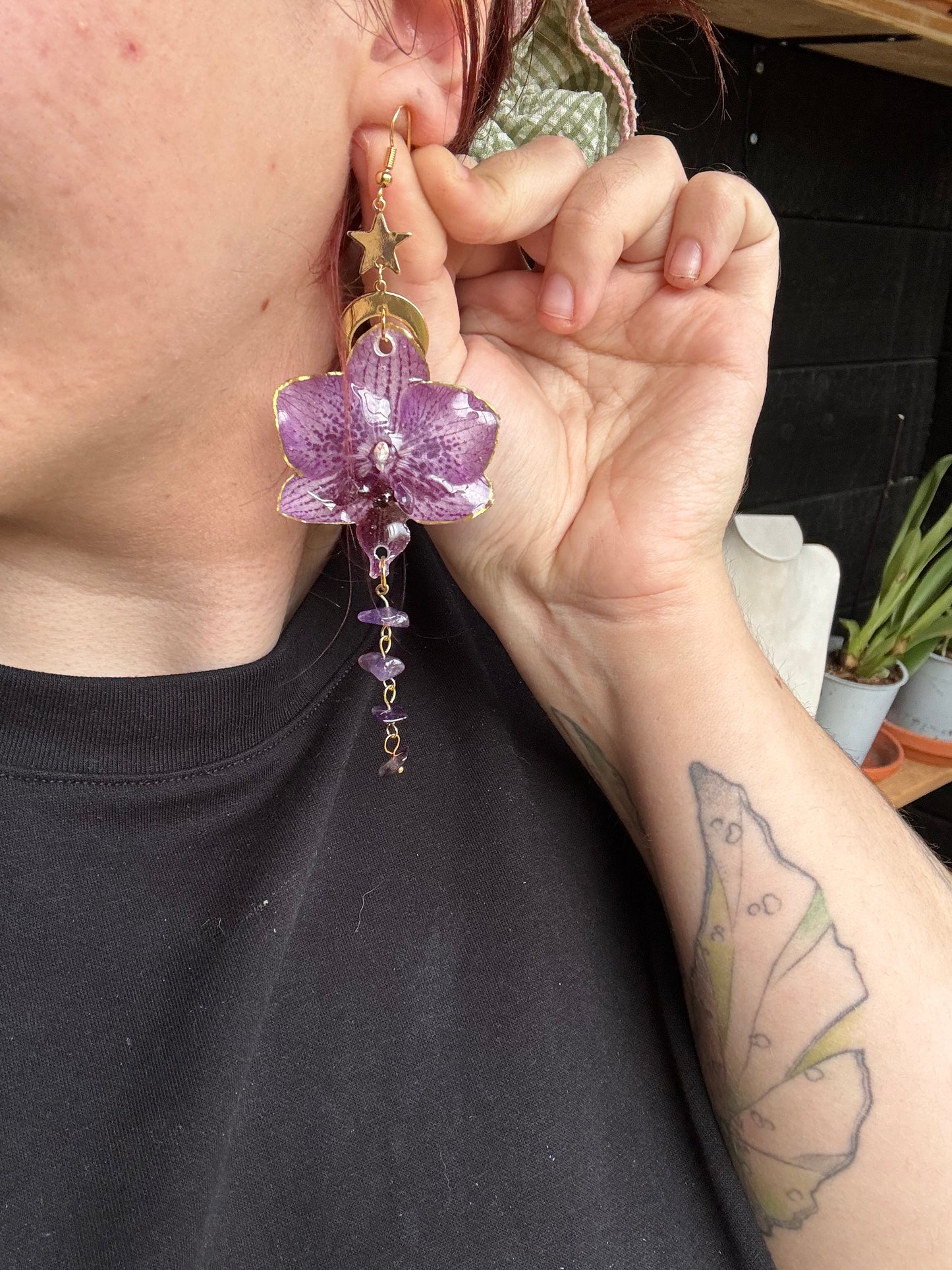 Purple orchid earrings with amethyst SYLLIA
