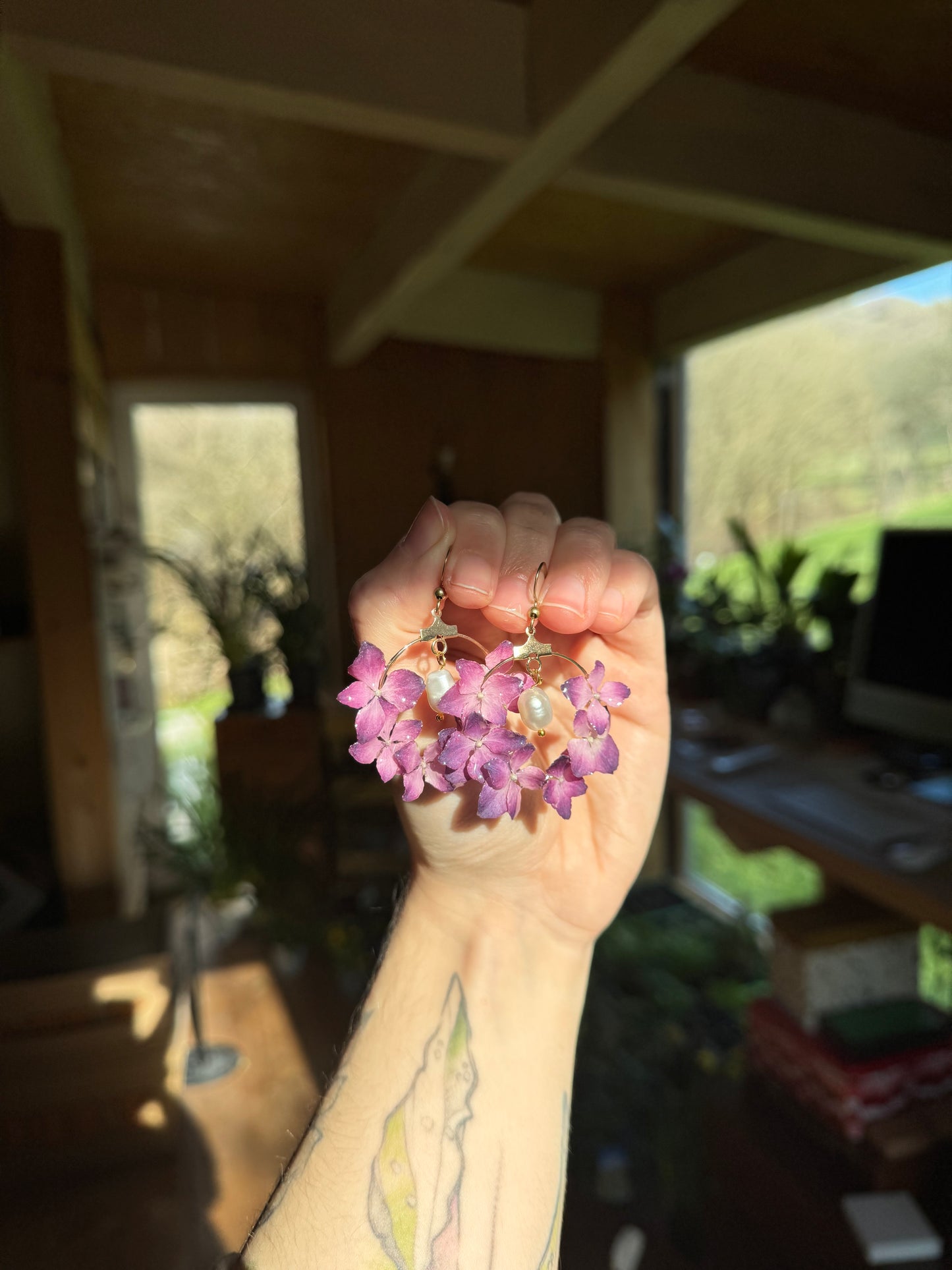 Pink hydrangea hoops