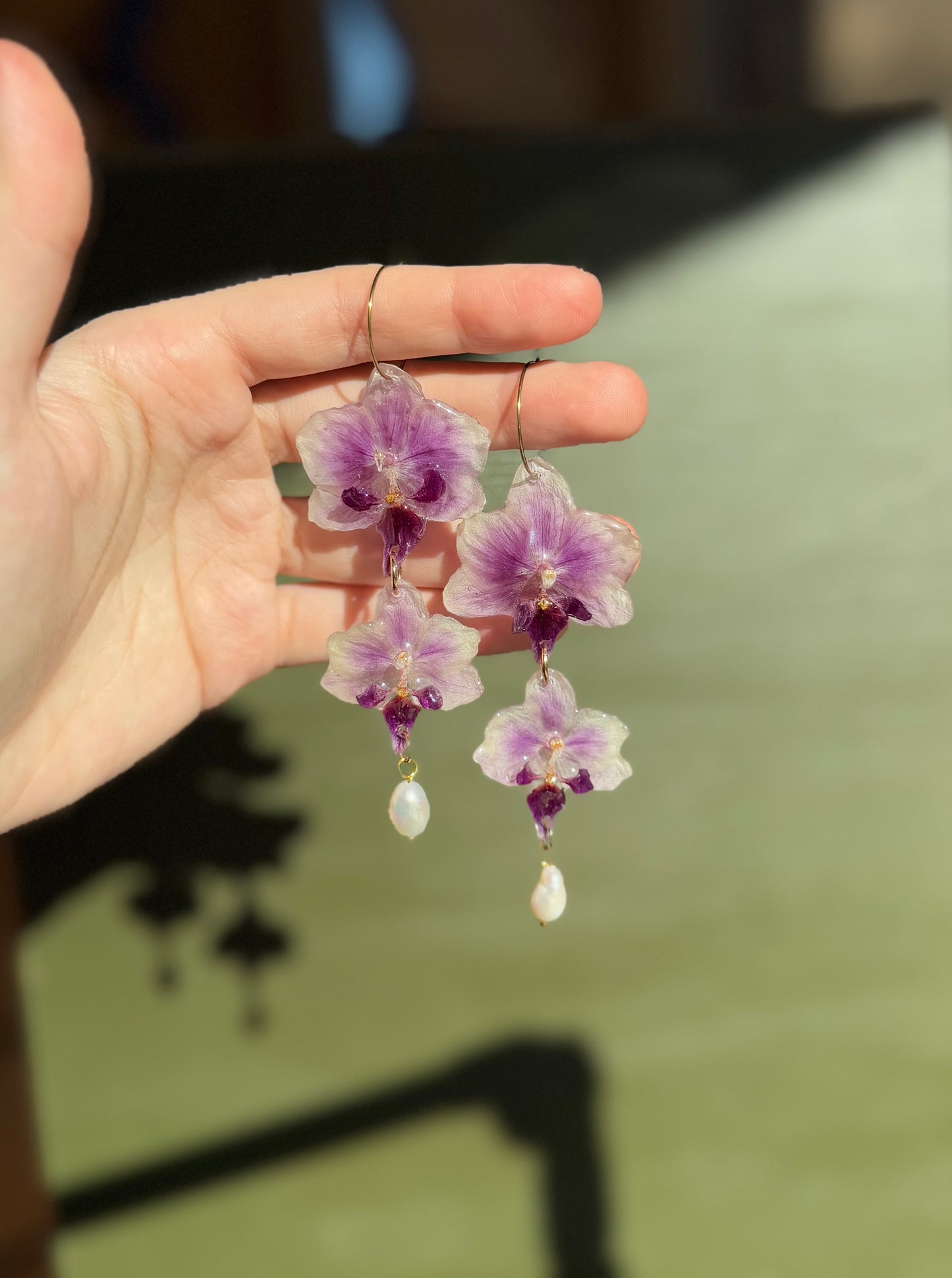 Statement dangle orchid earrings