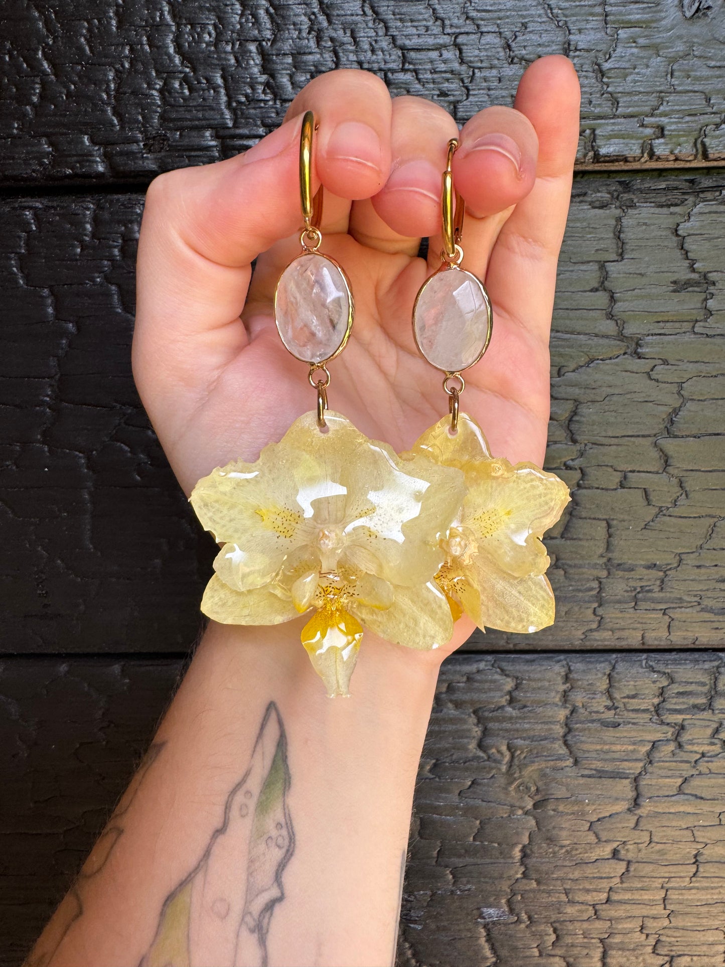 Yellow orchid earrings