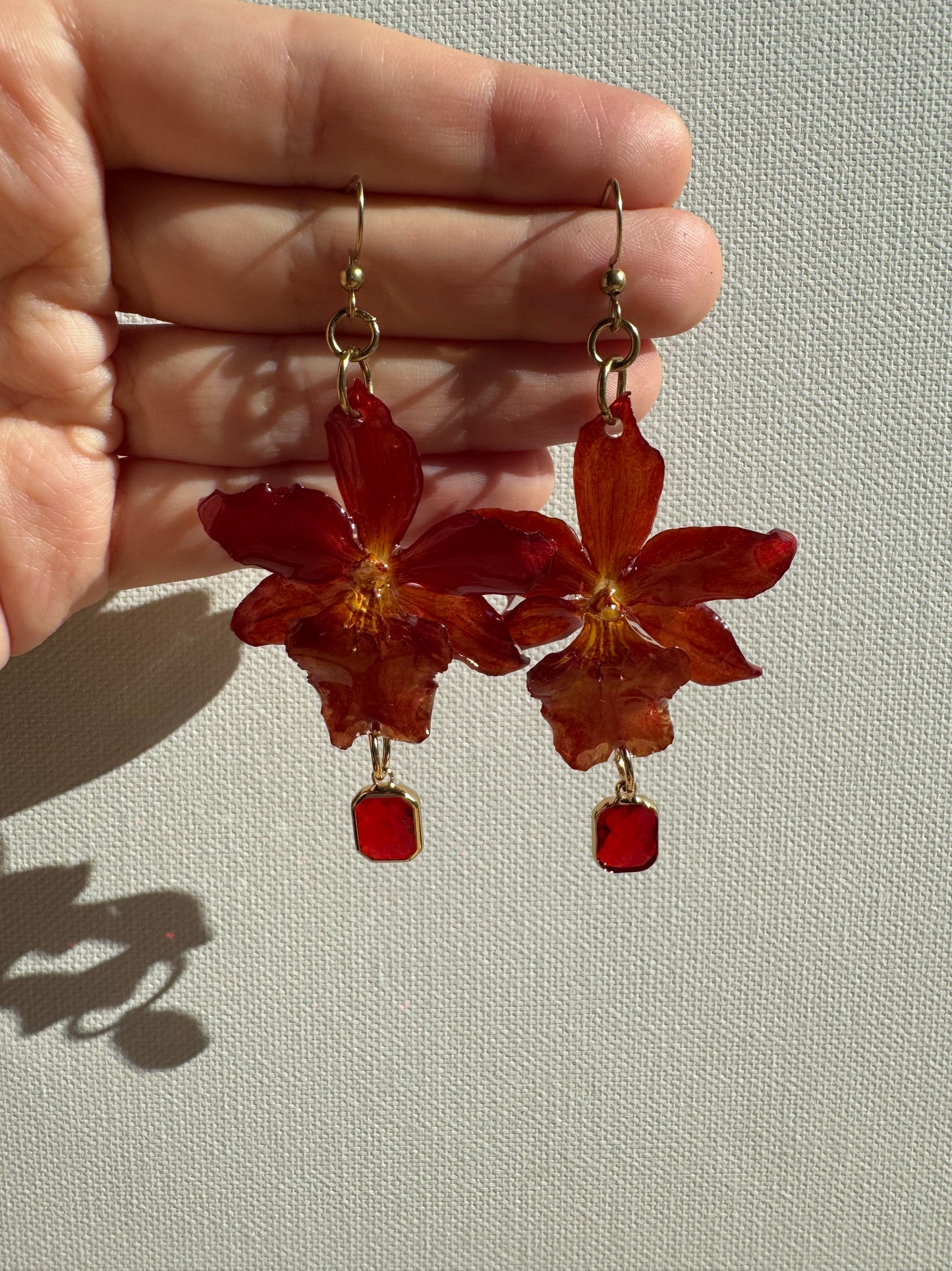 Red orchid earrings