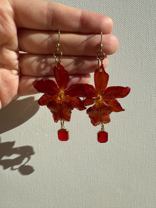 Red orchid earrings