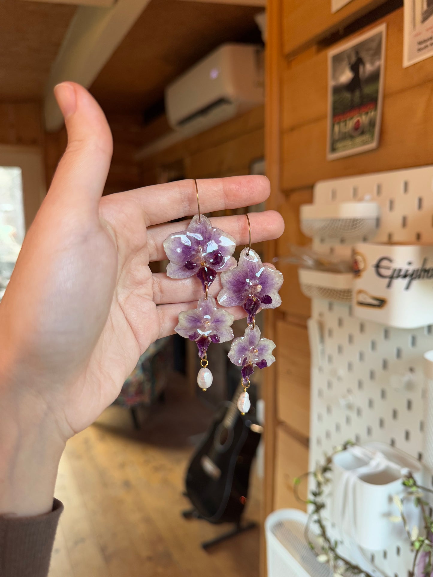 Statement dangle orchid earrings