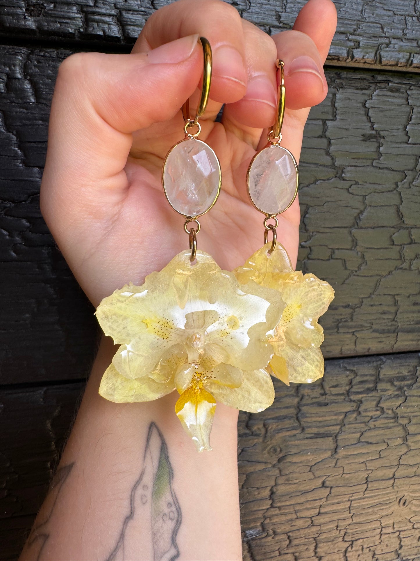 Yellow orchid earrings