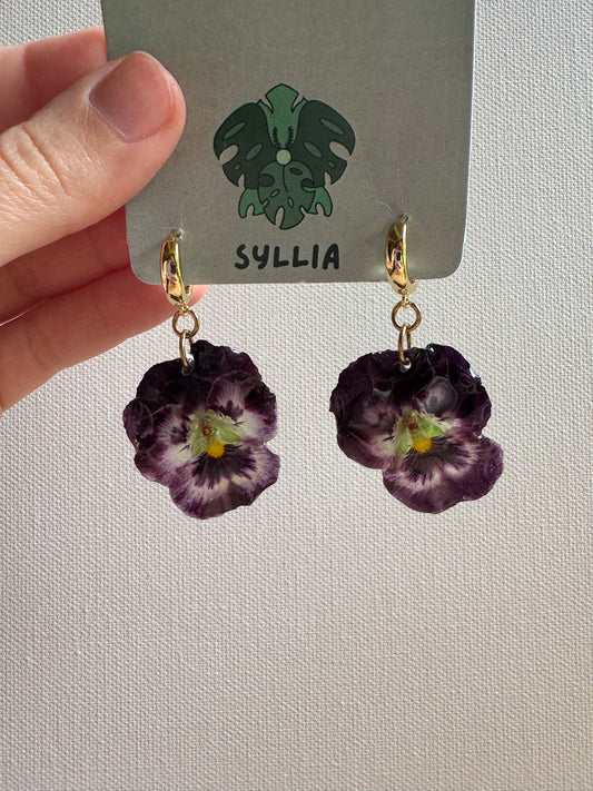 Goth pansy earrings
