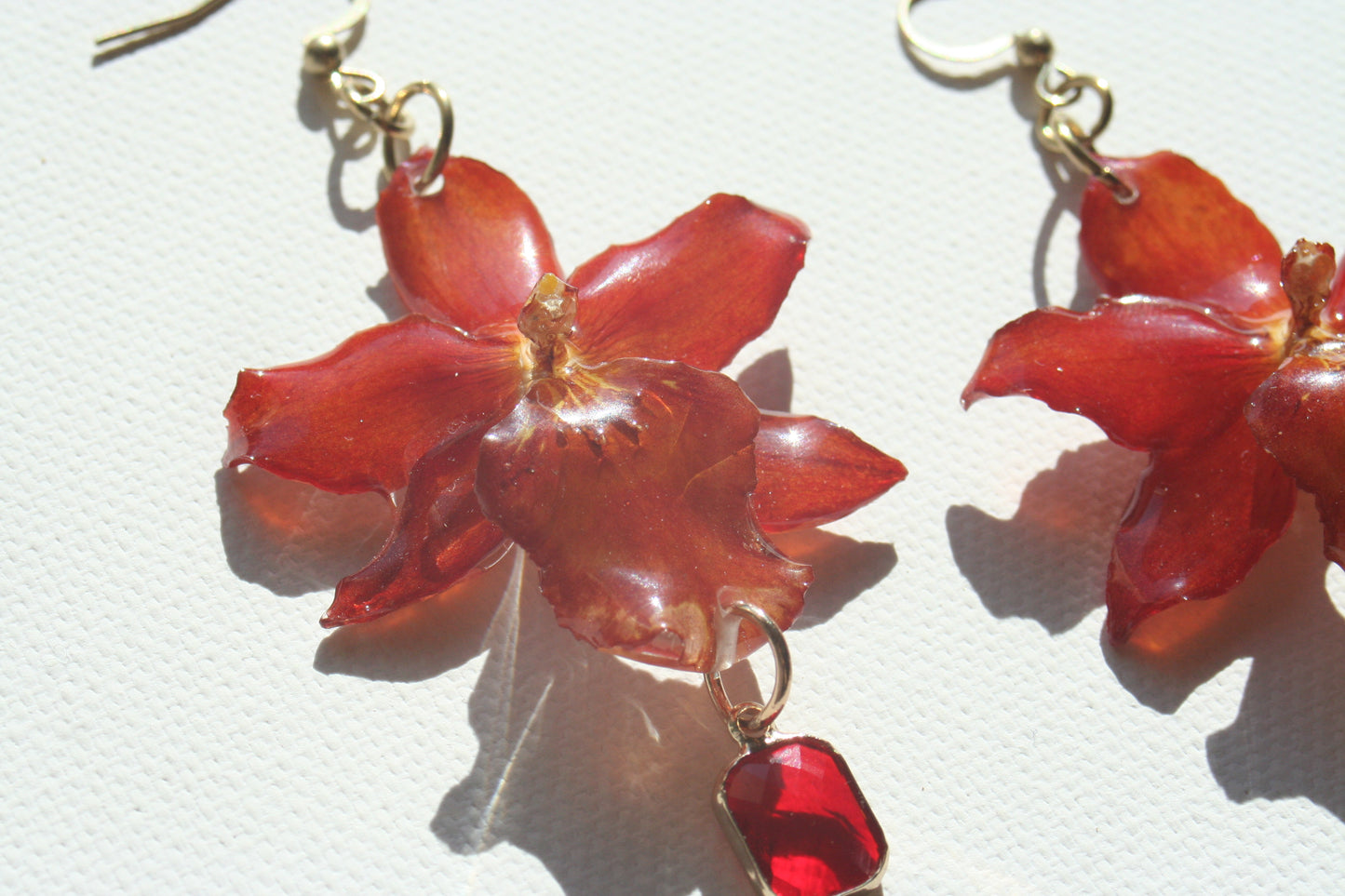 Red orchid earrings