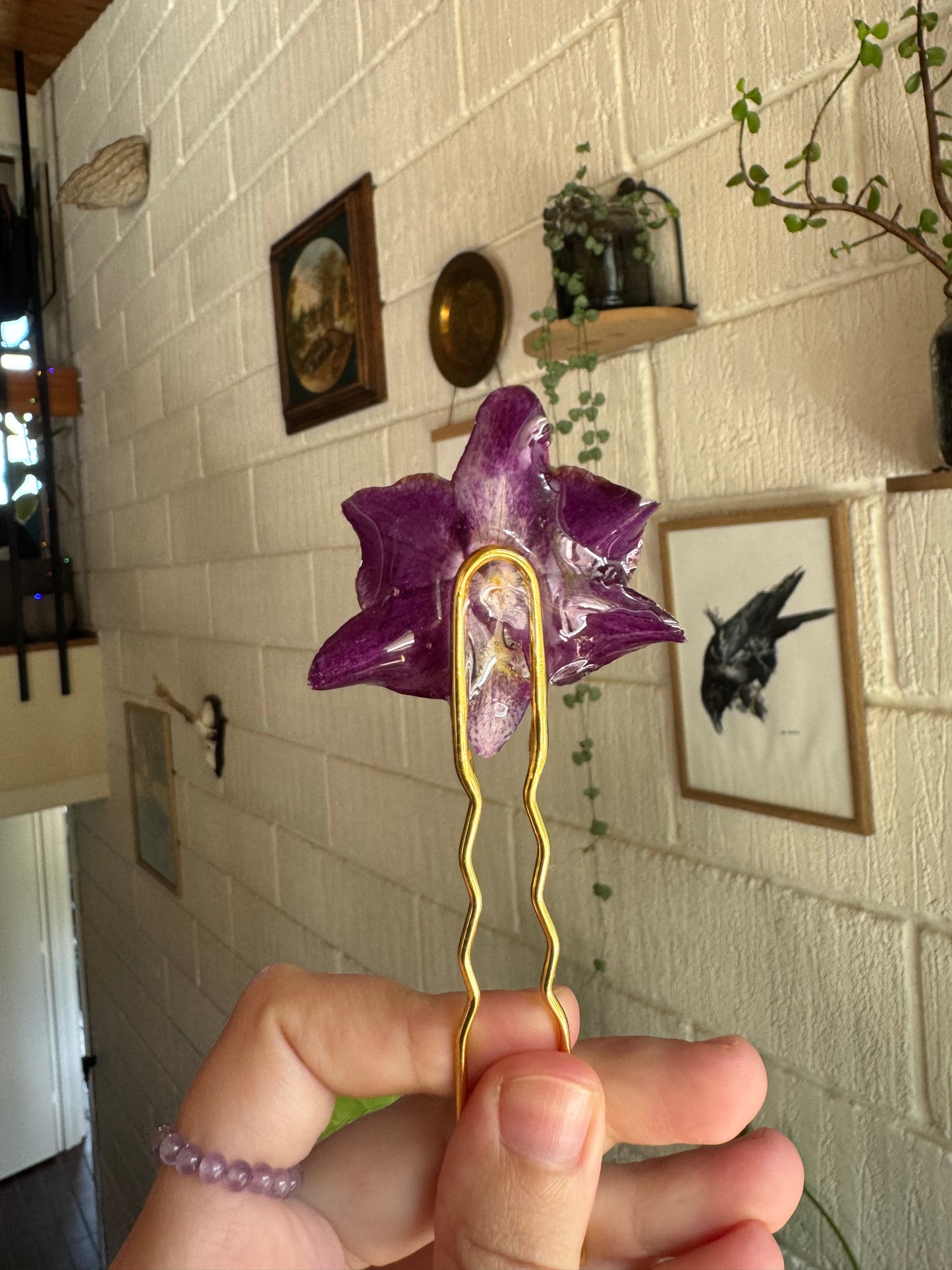 Purple orchid hairpin