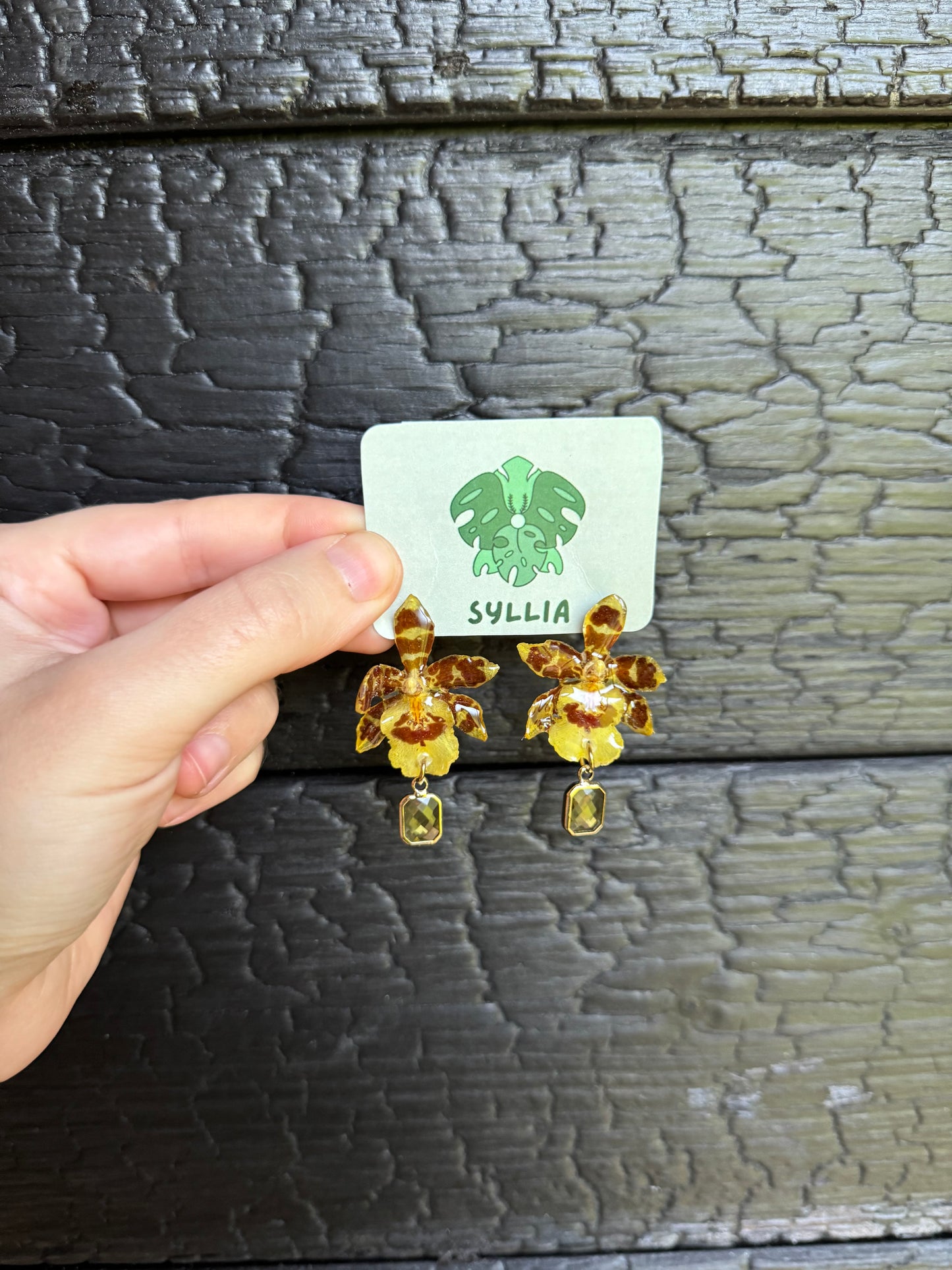 Mini yellow orchid studs