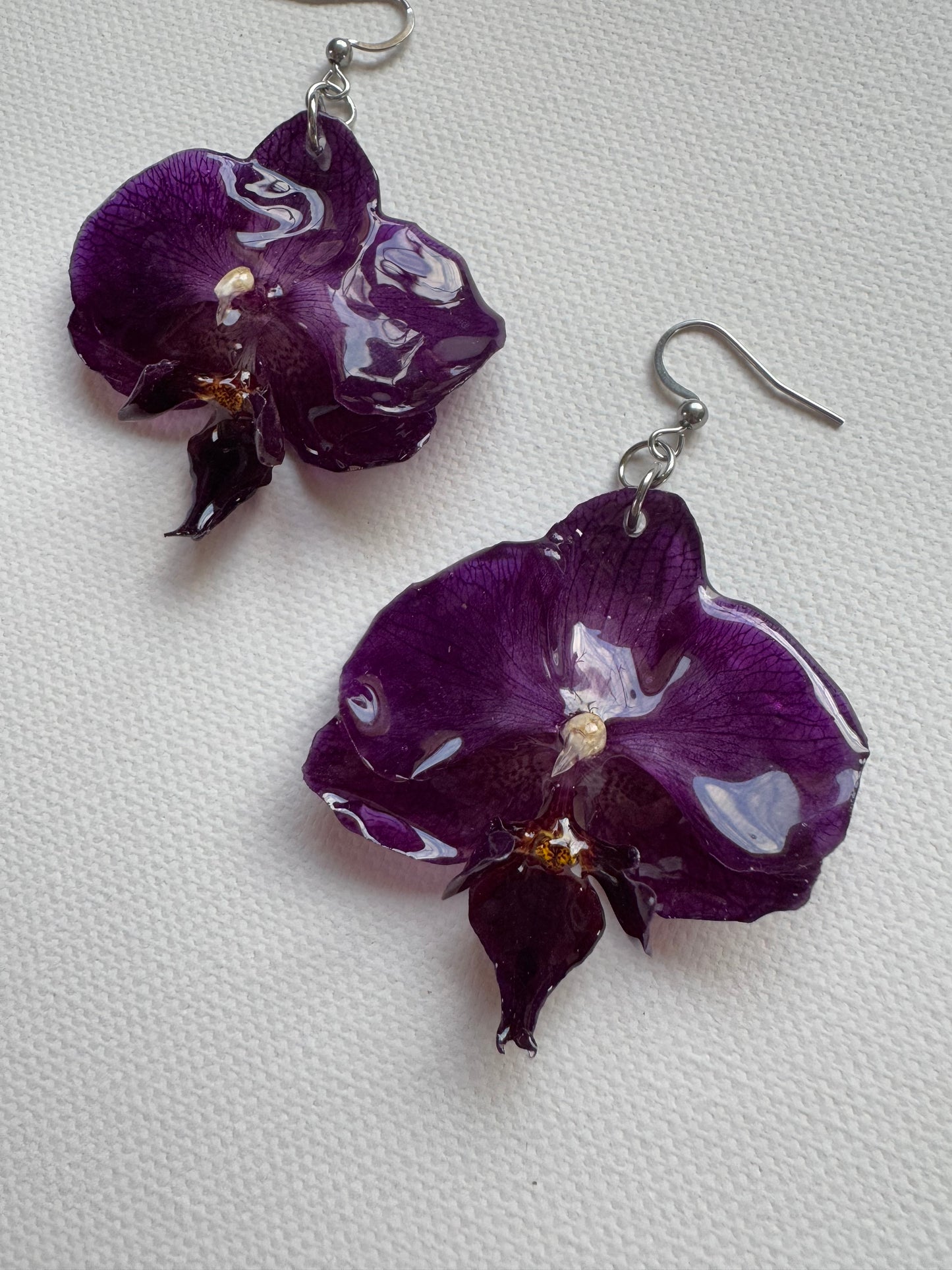 Purple Orchid earrings Flower jewelry Handmade with real petals Statement jewellery Preserved flower Unique gift