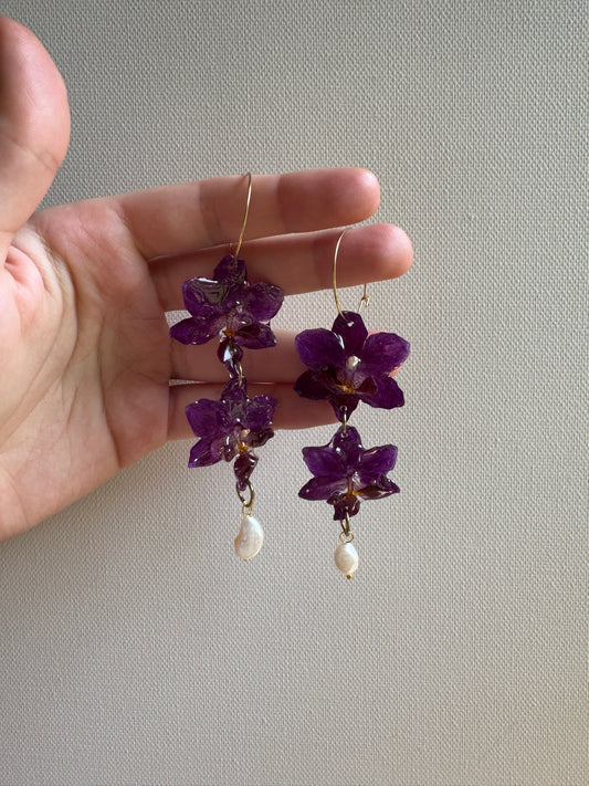 Cascading orchid hoops with pearls