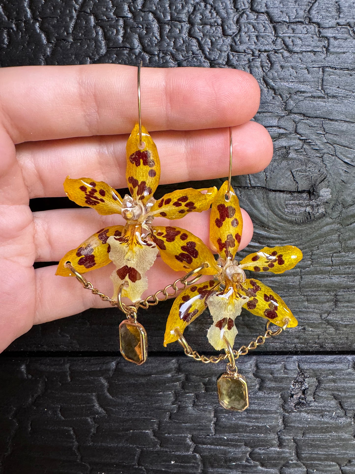 Yellow Orchid Earrings – Real Flower Resin Jewelry for Nature Lovers