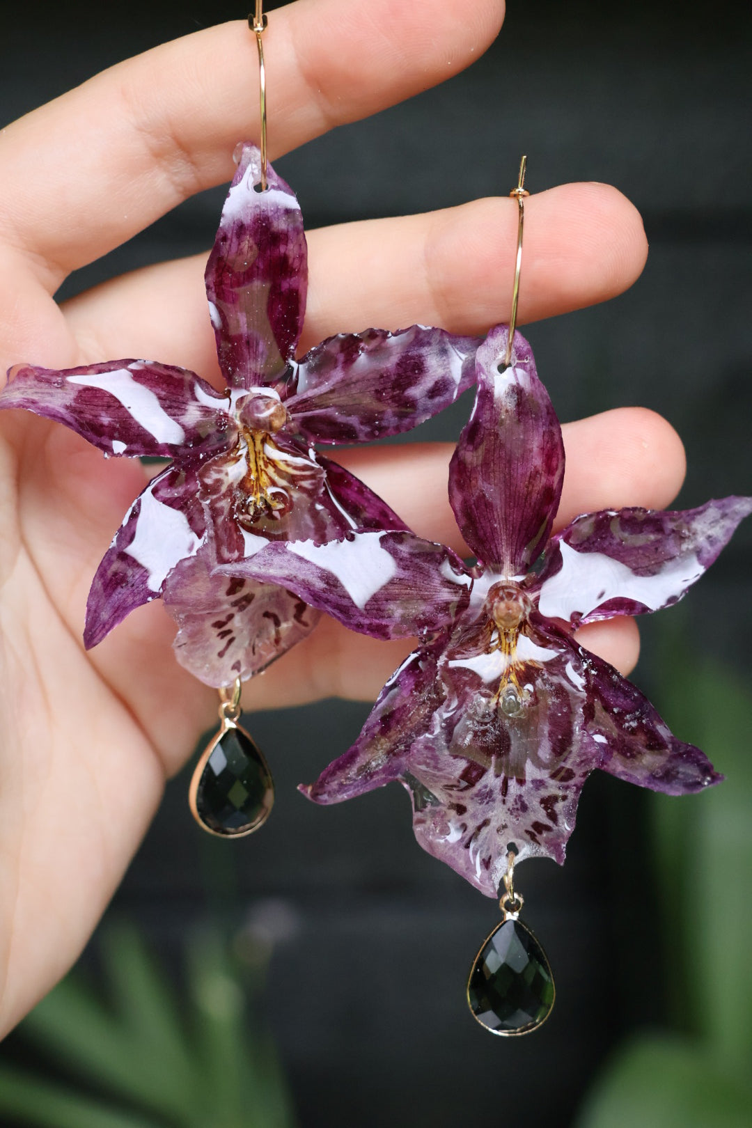 Purple orchid earrings