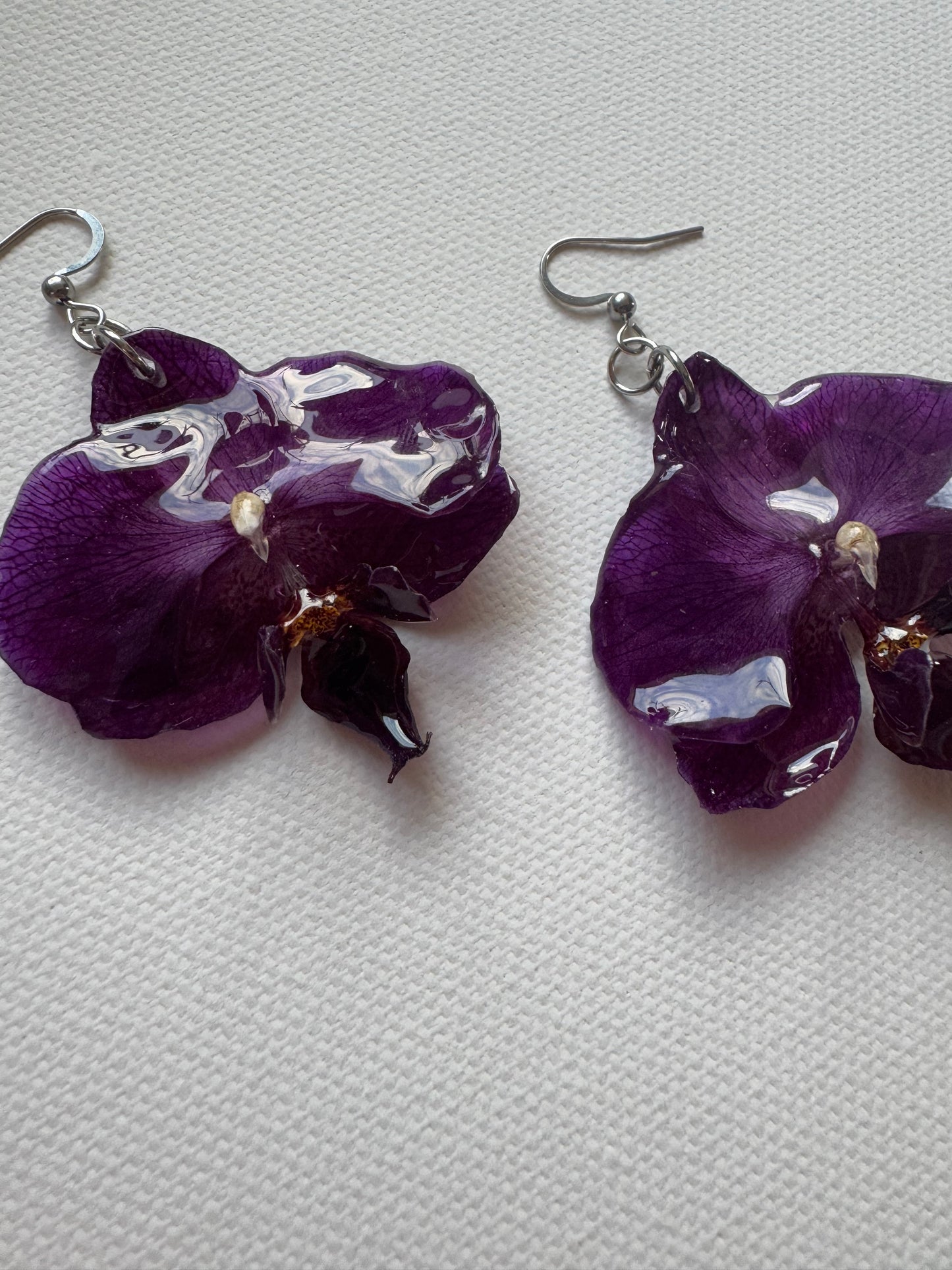 Purple Orchid earrings Flower jewelry Handmade with real petals Statement jewellery Preserved flower Unique gift