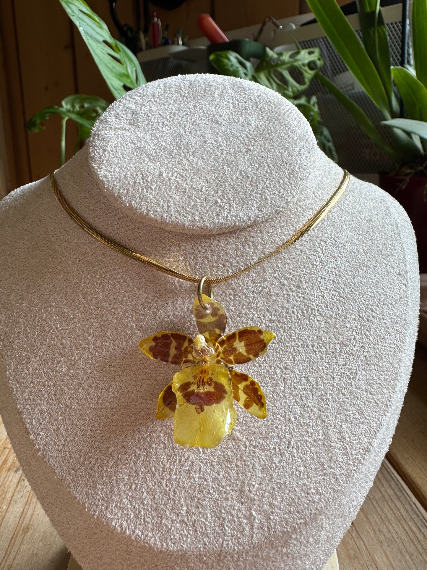Hybrid yellow orchid necklace