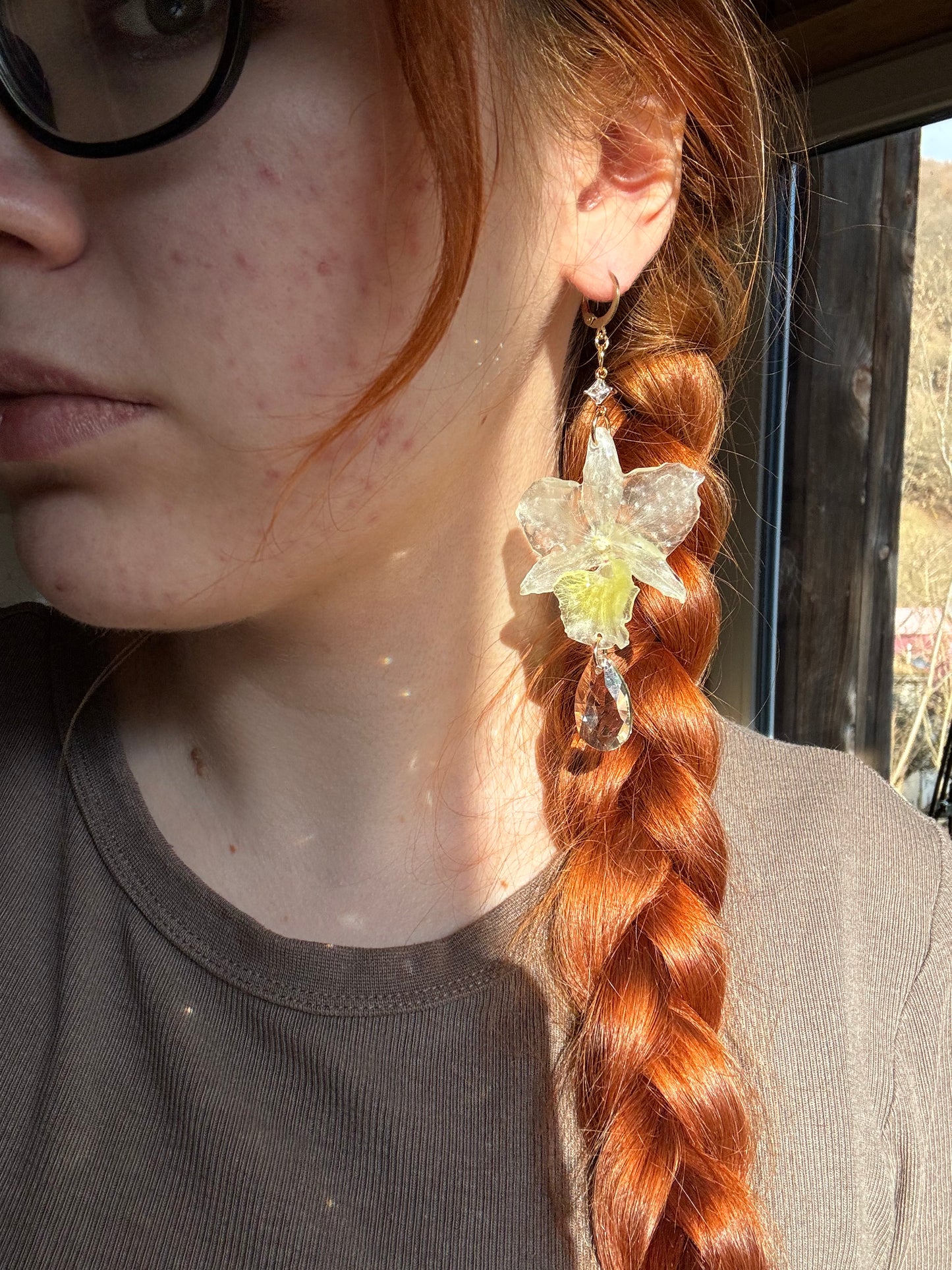 White bridal orchid earrings