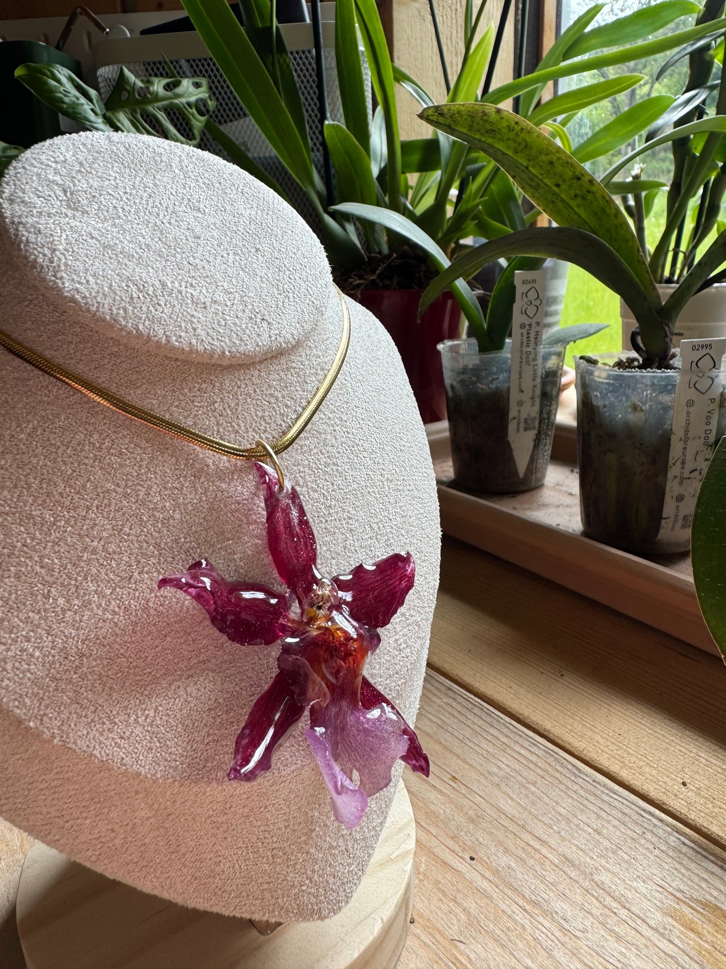 Pink orchid necklace