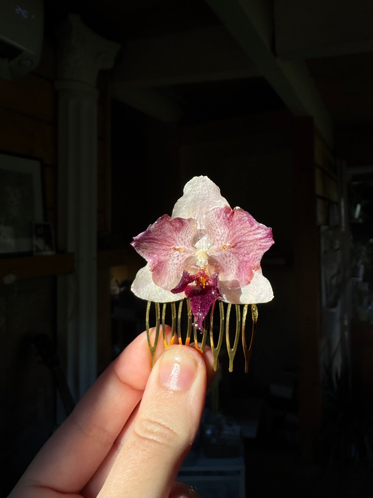 Pink orchid hairpin SYLLIA