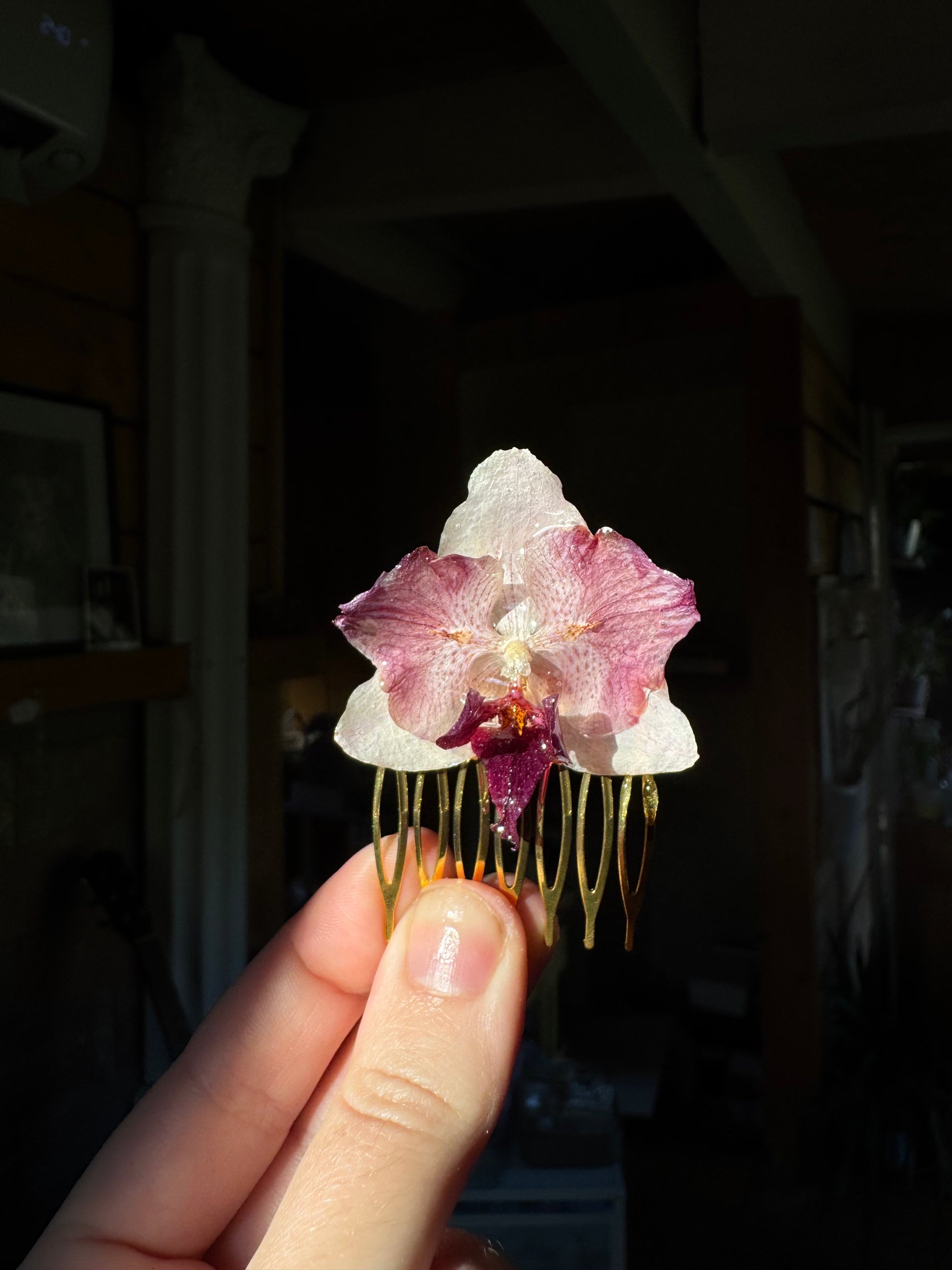 Pink orchid hairpin SYLLIA