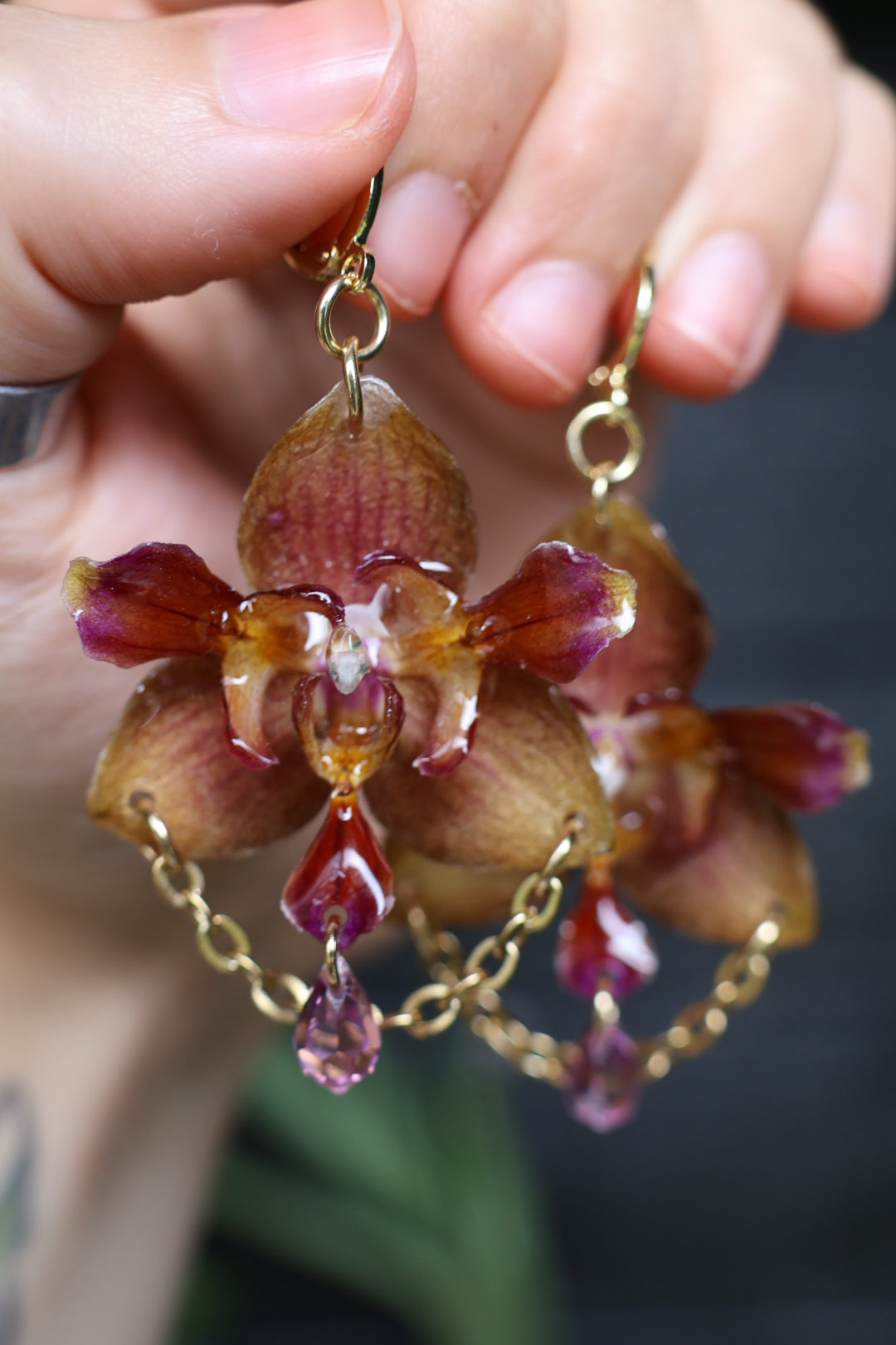 Pierced orchid earrings