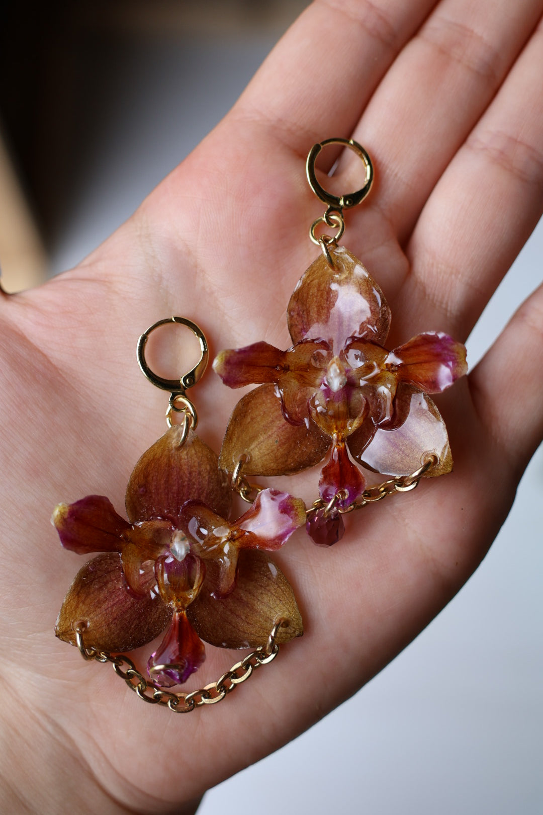 Pierced orchid earrings