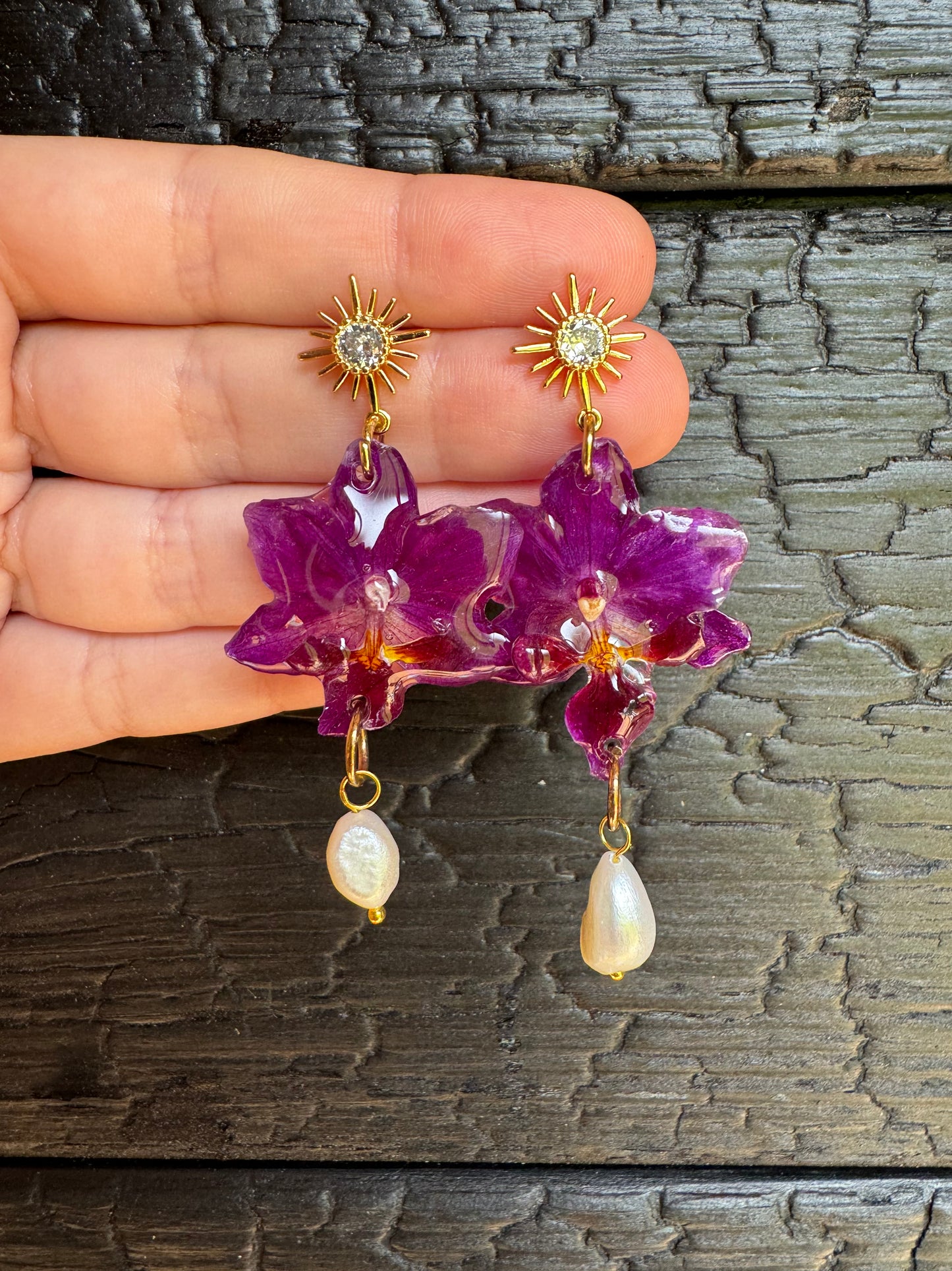 Mini purple orchid earrings