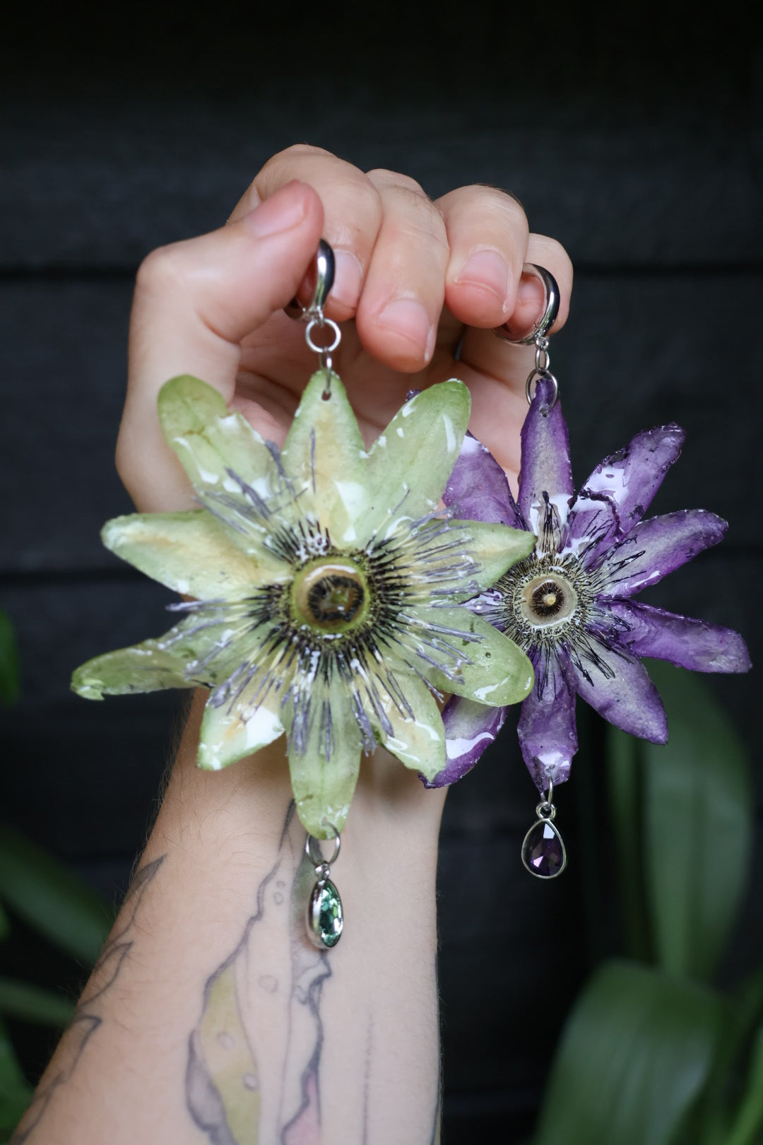 Passion flower mismatched earrings
