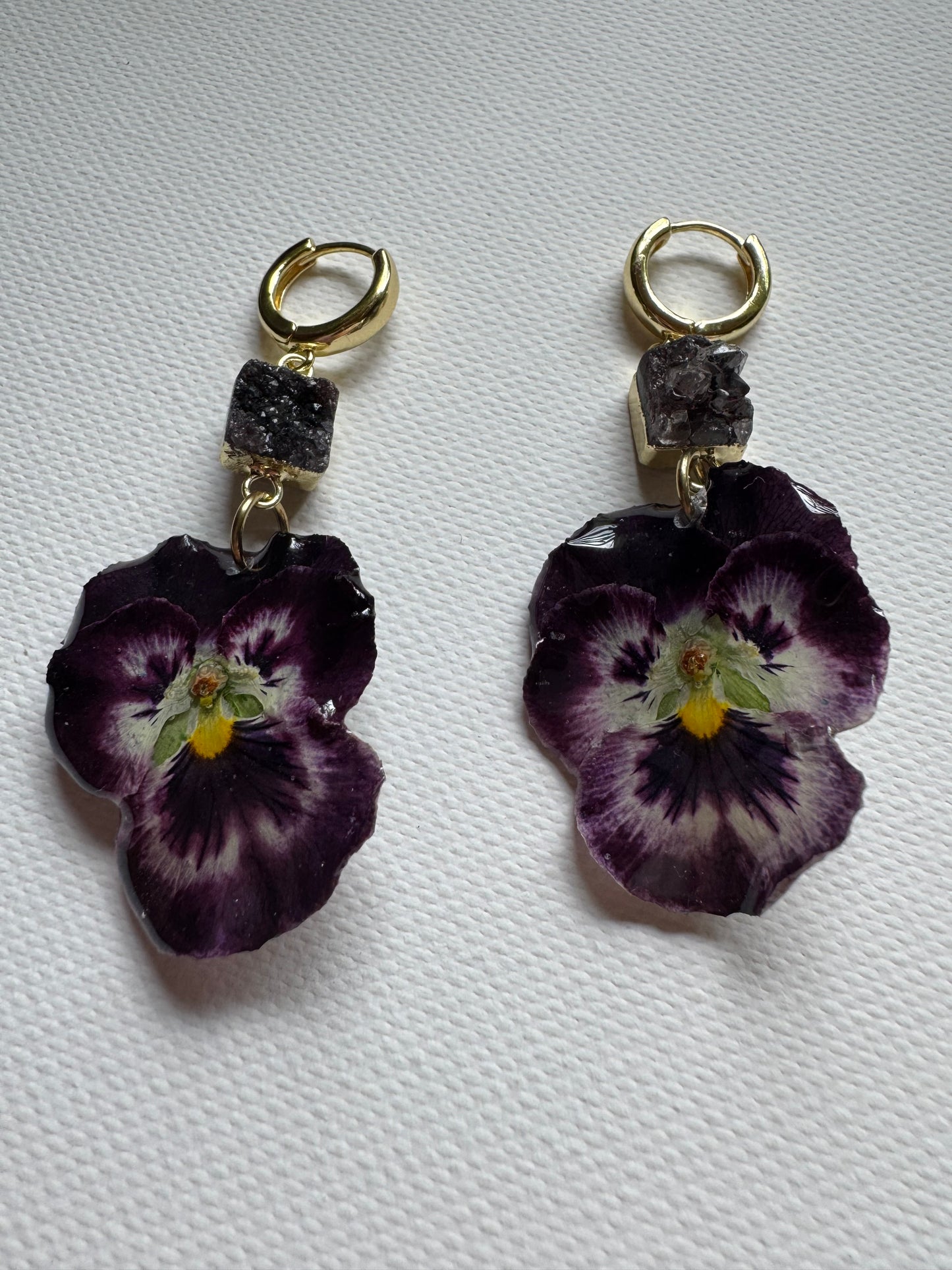 Goth pansy earrings