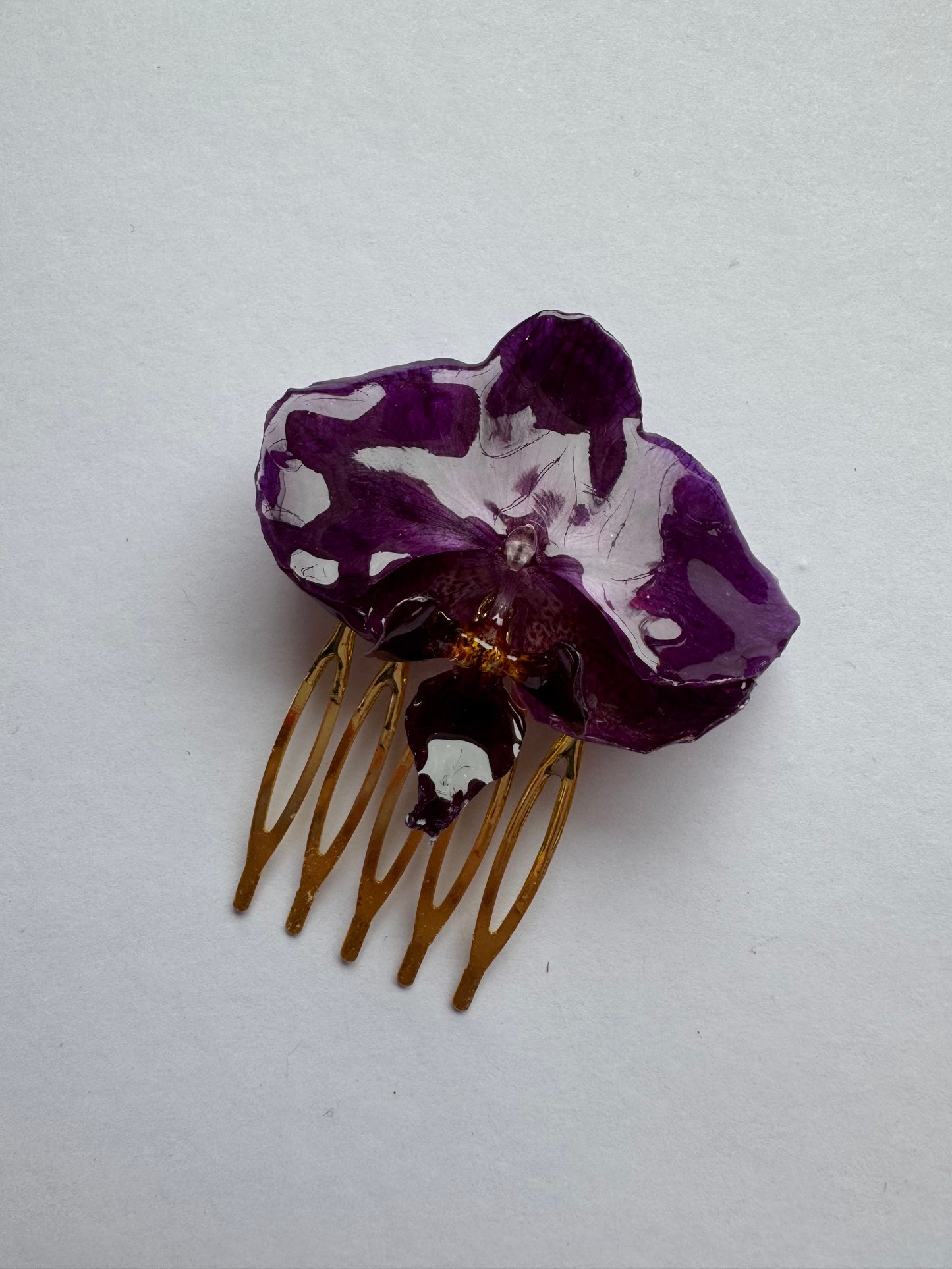 Real purple orchid hair comb