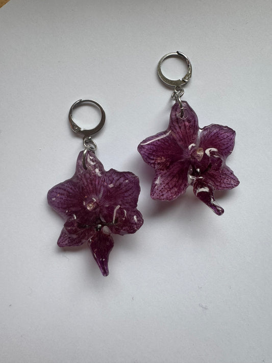 Purple orchid earrings