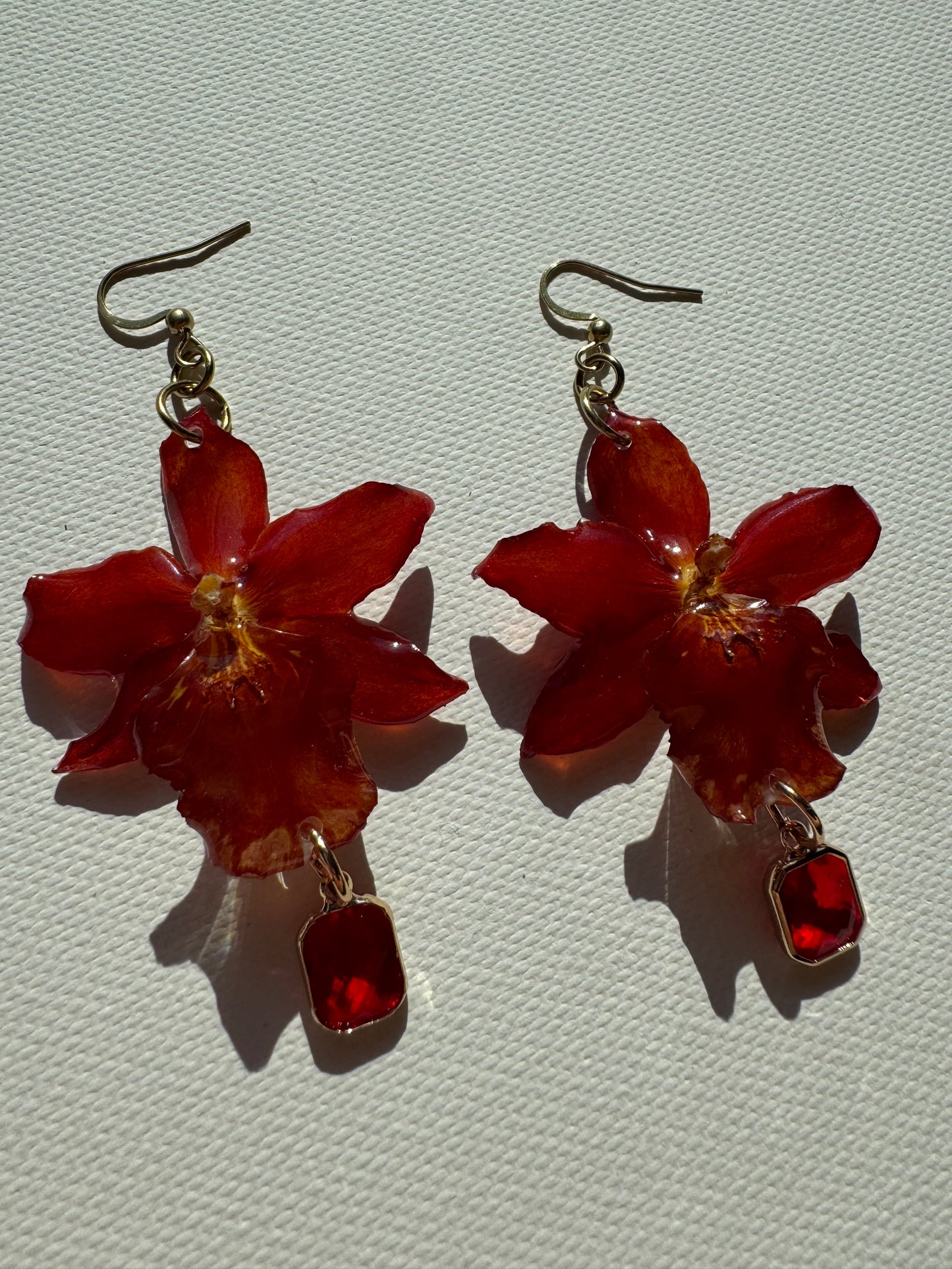 Red orchid earrings
