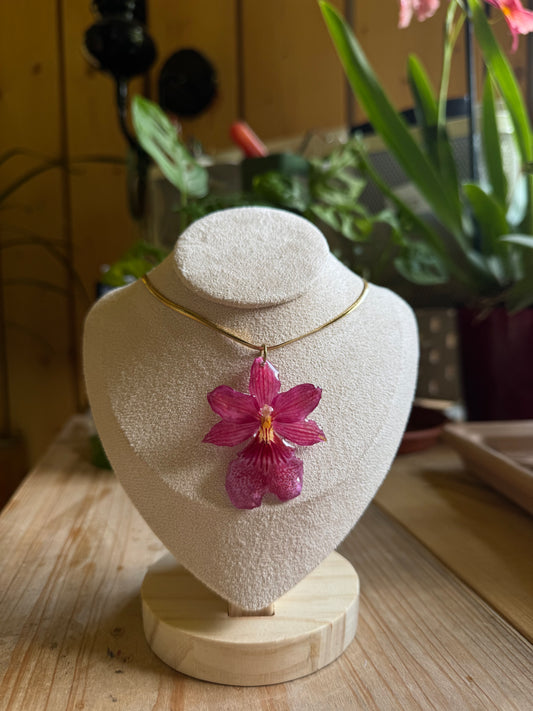 Pink orchid necklace