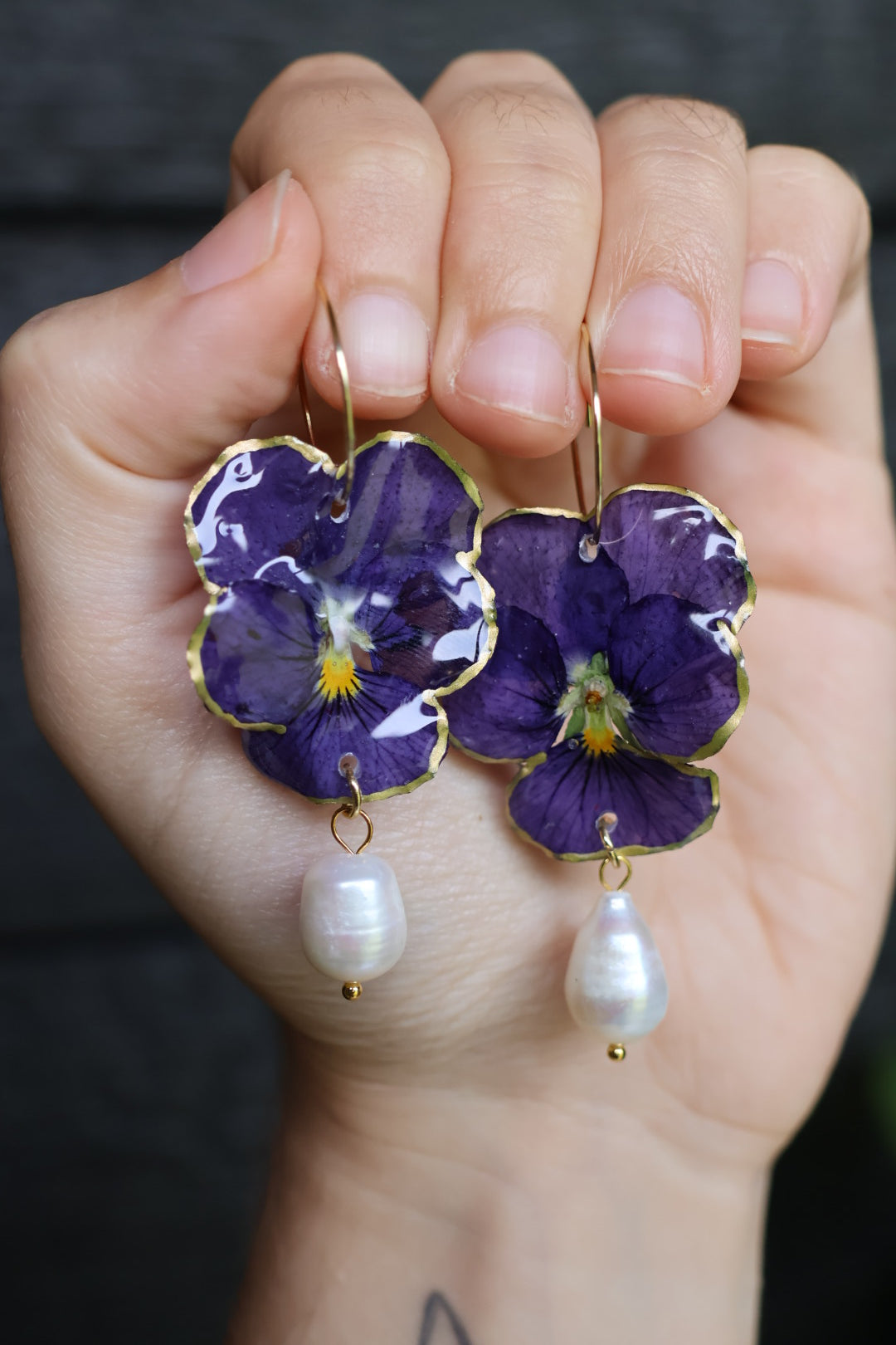 Deep blue pansy hoops