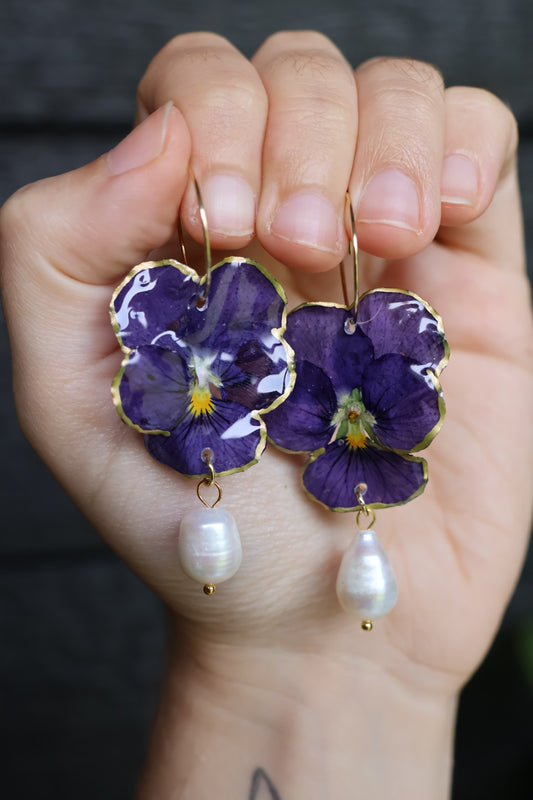 Deep blue pansy hoops