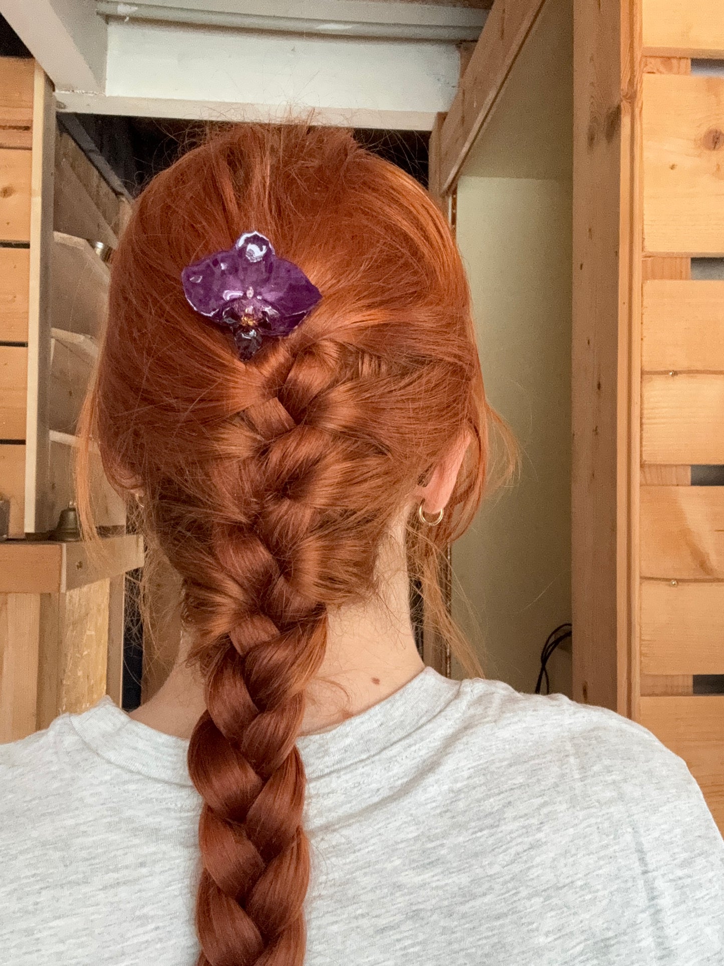 Real purple orchid hair comb