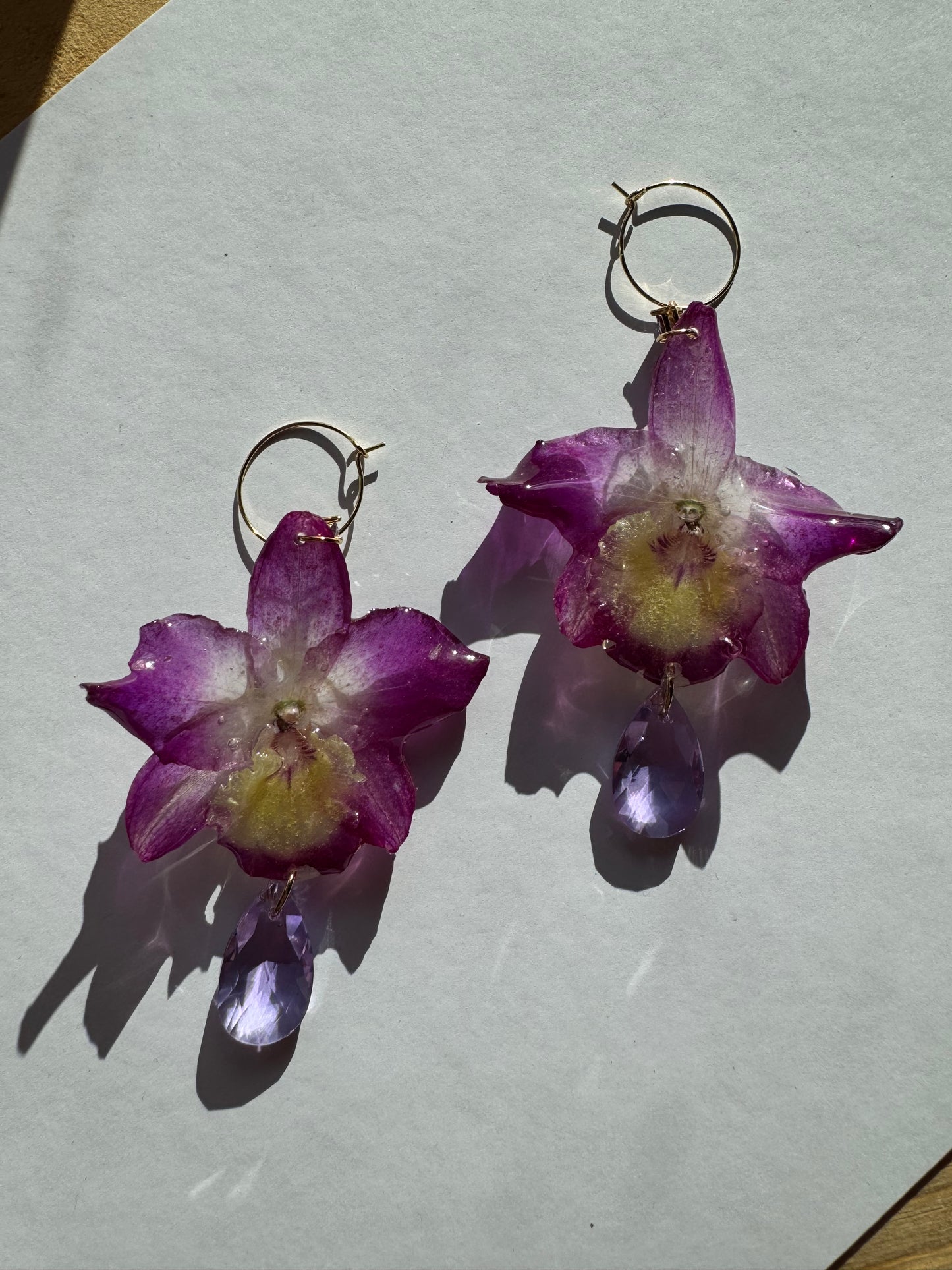 Purple dendrobium orchid earrings