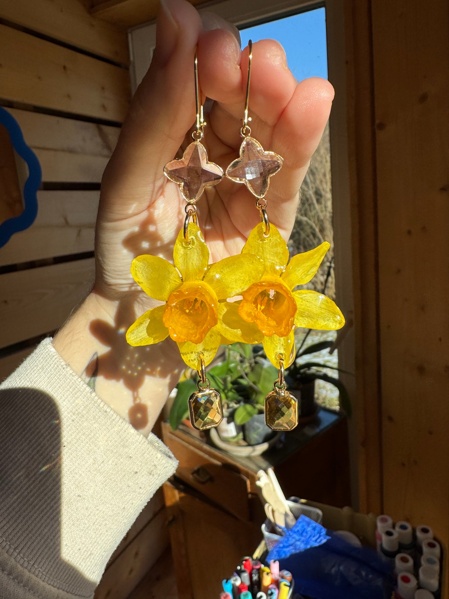 Real daffodils earrings