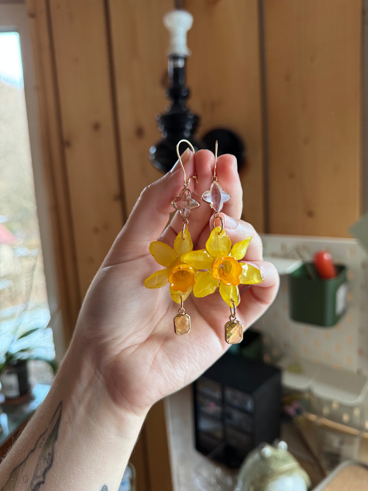 Real daffodils earrings