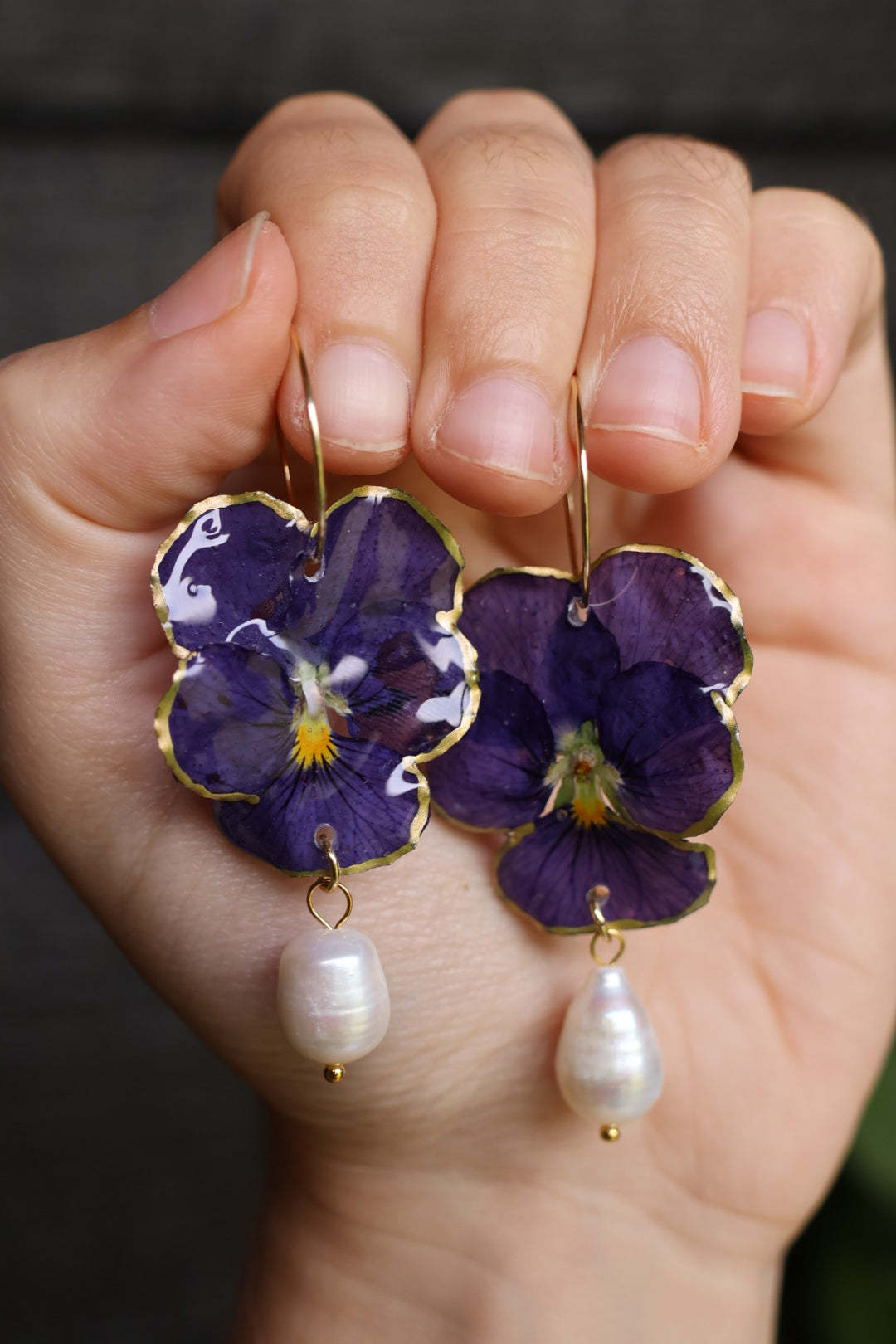 Deep blue pansy hoops