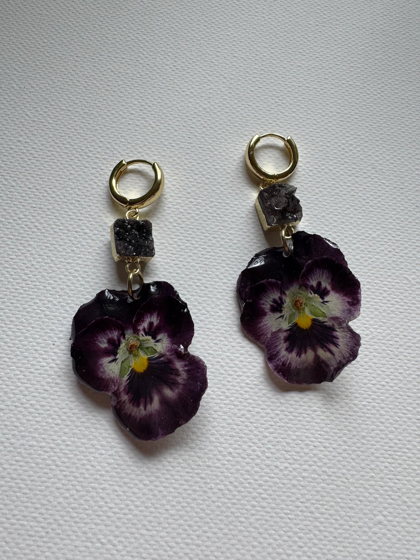 Goth pansy earrings