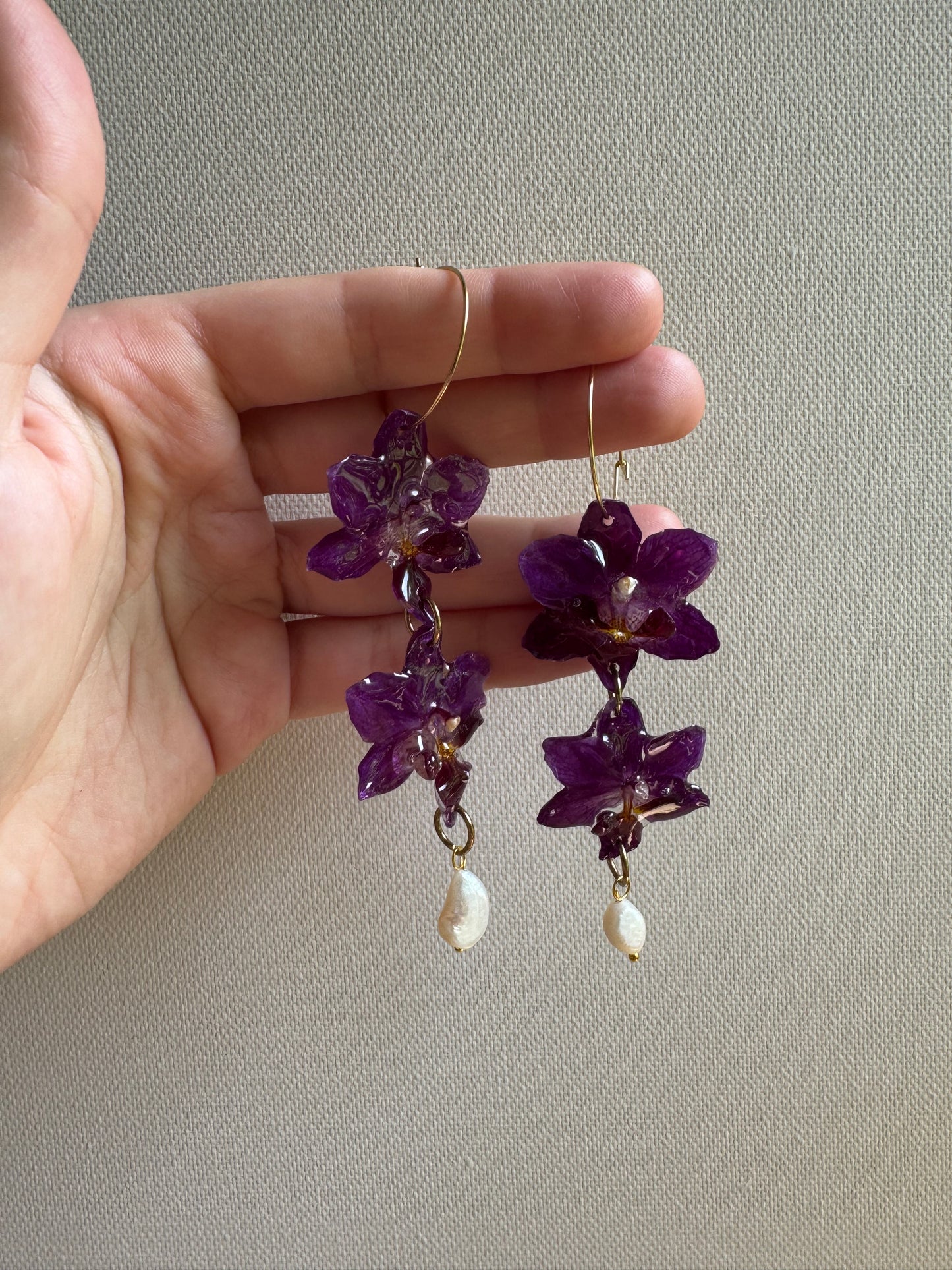Cascading orchid hoops with pearls