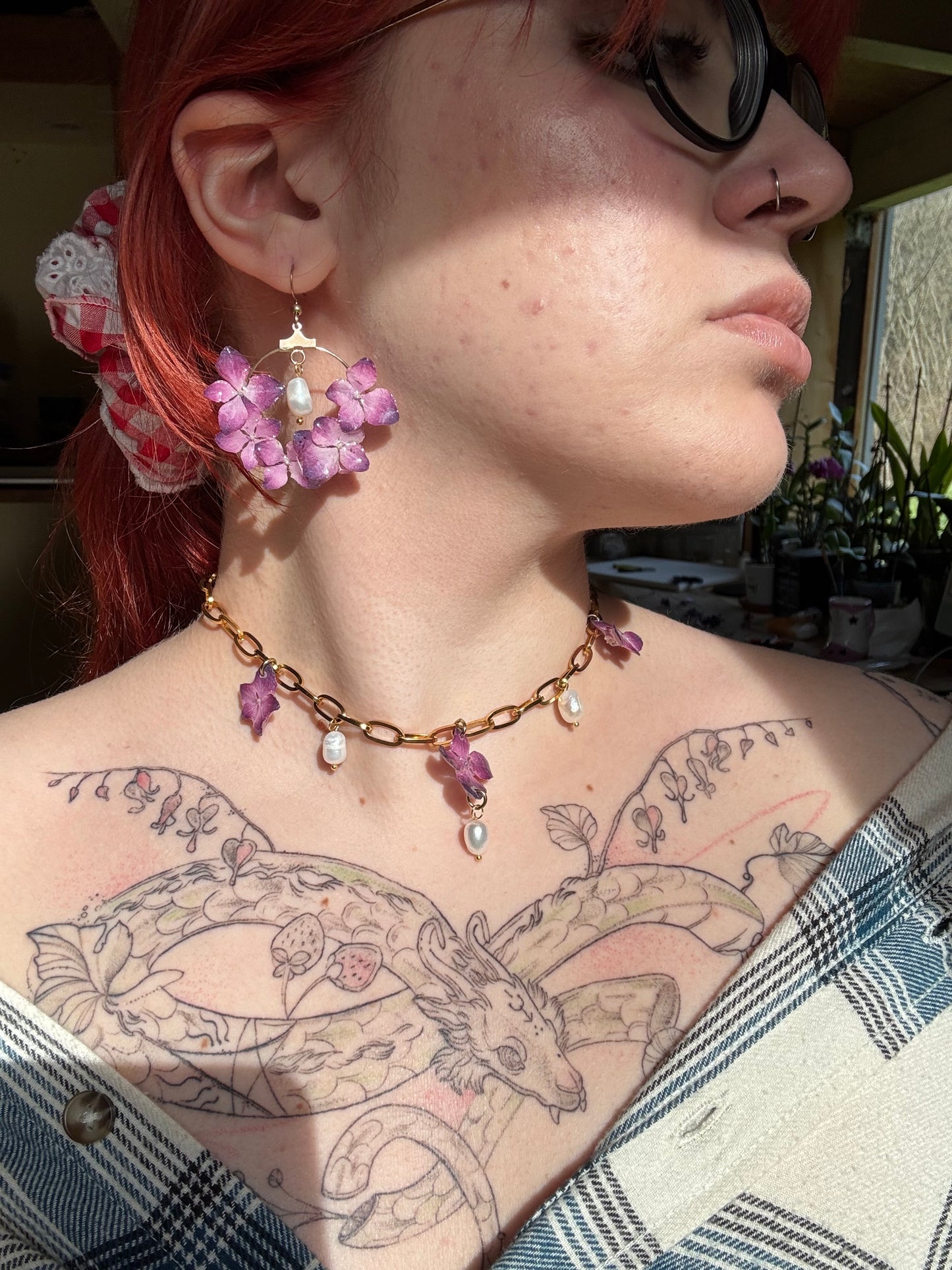 Pink hydrangea choker