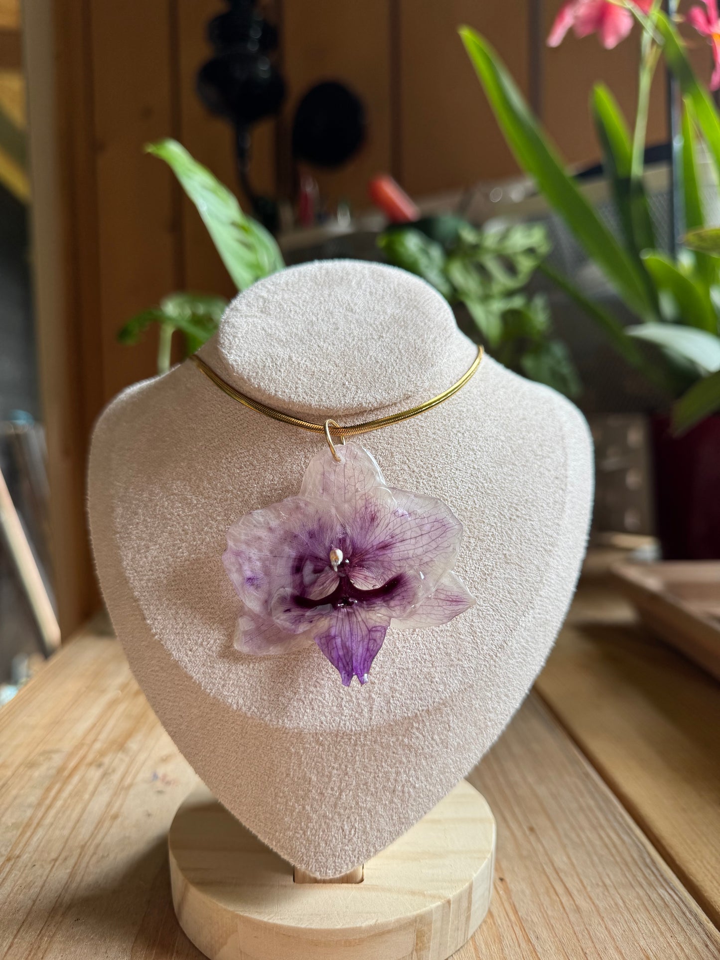 Purple orchid necklace