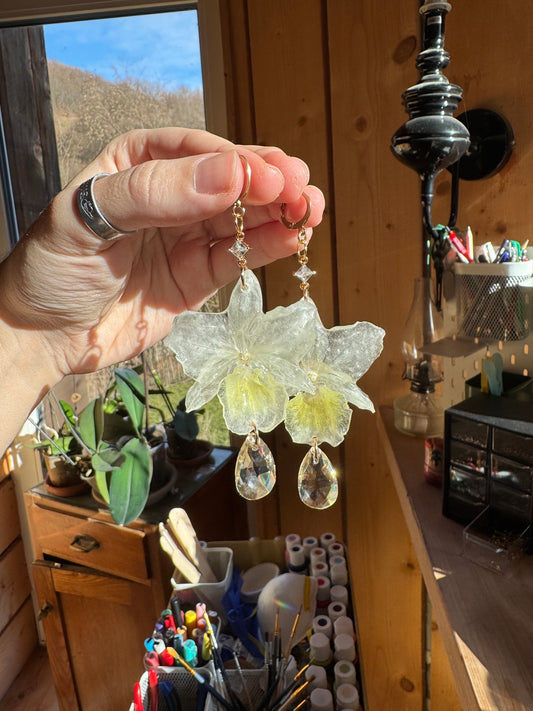 White bridal orchid earrings