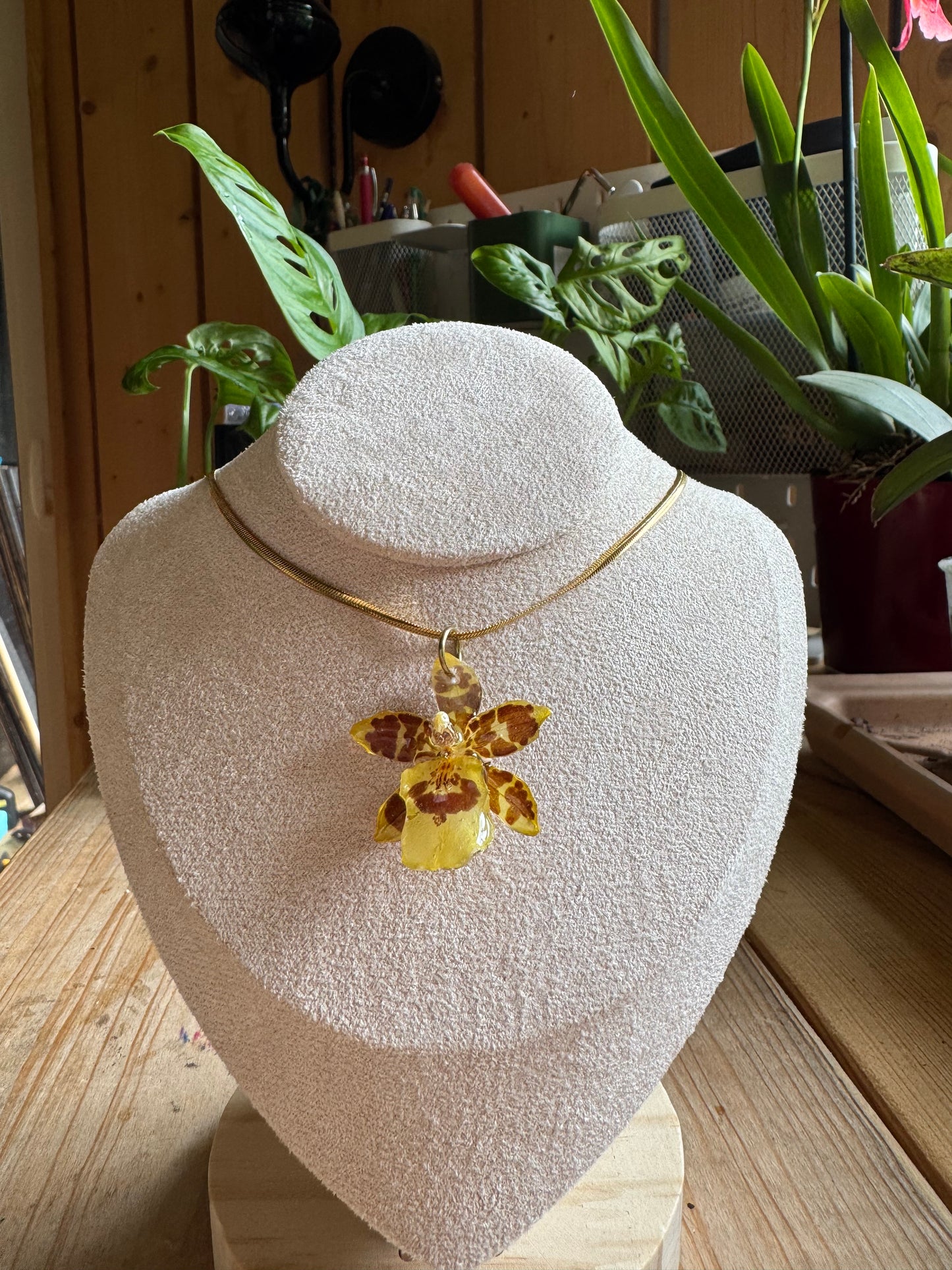Hybrid yellow orchid necklace