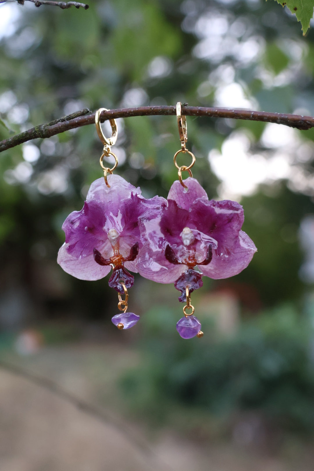 Purple orchid and amethyst earrings SYLLIA