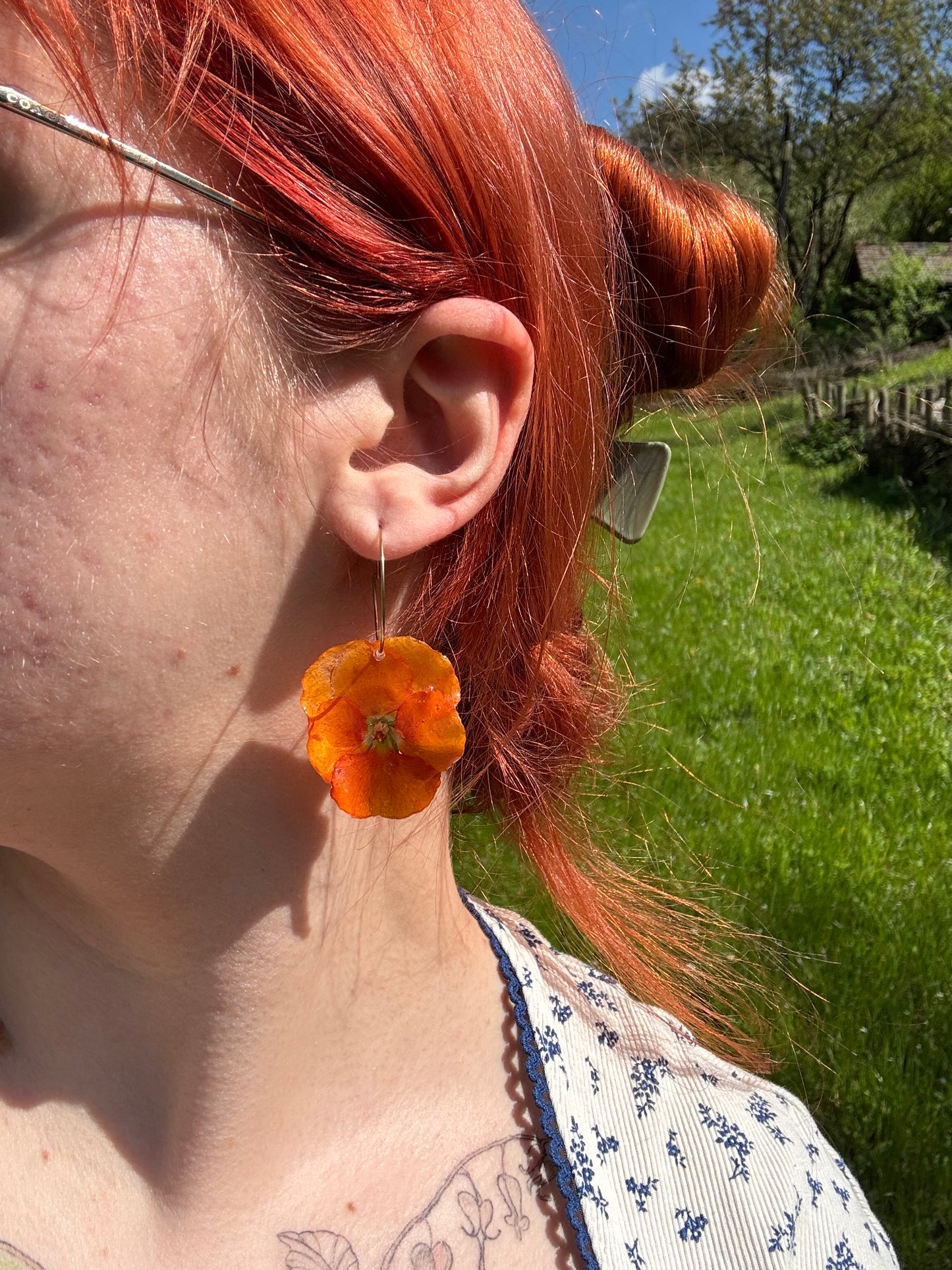 Orange pansy hoops