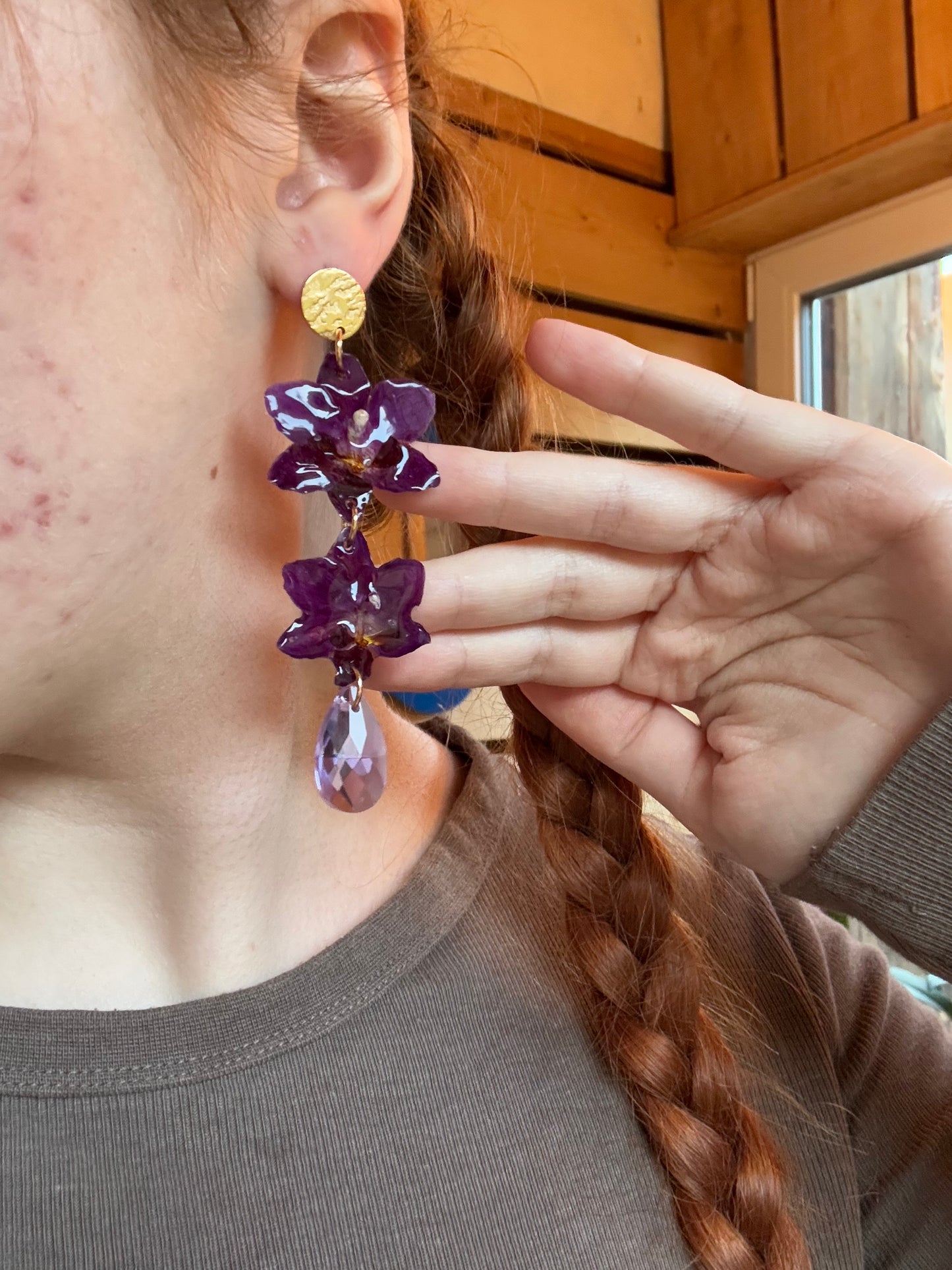 Statement dangle orchid earrings